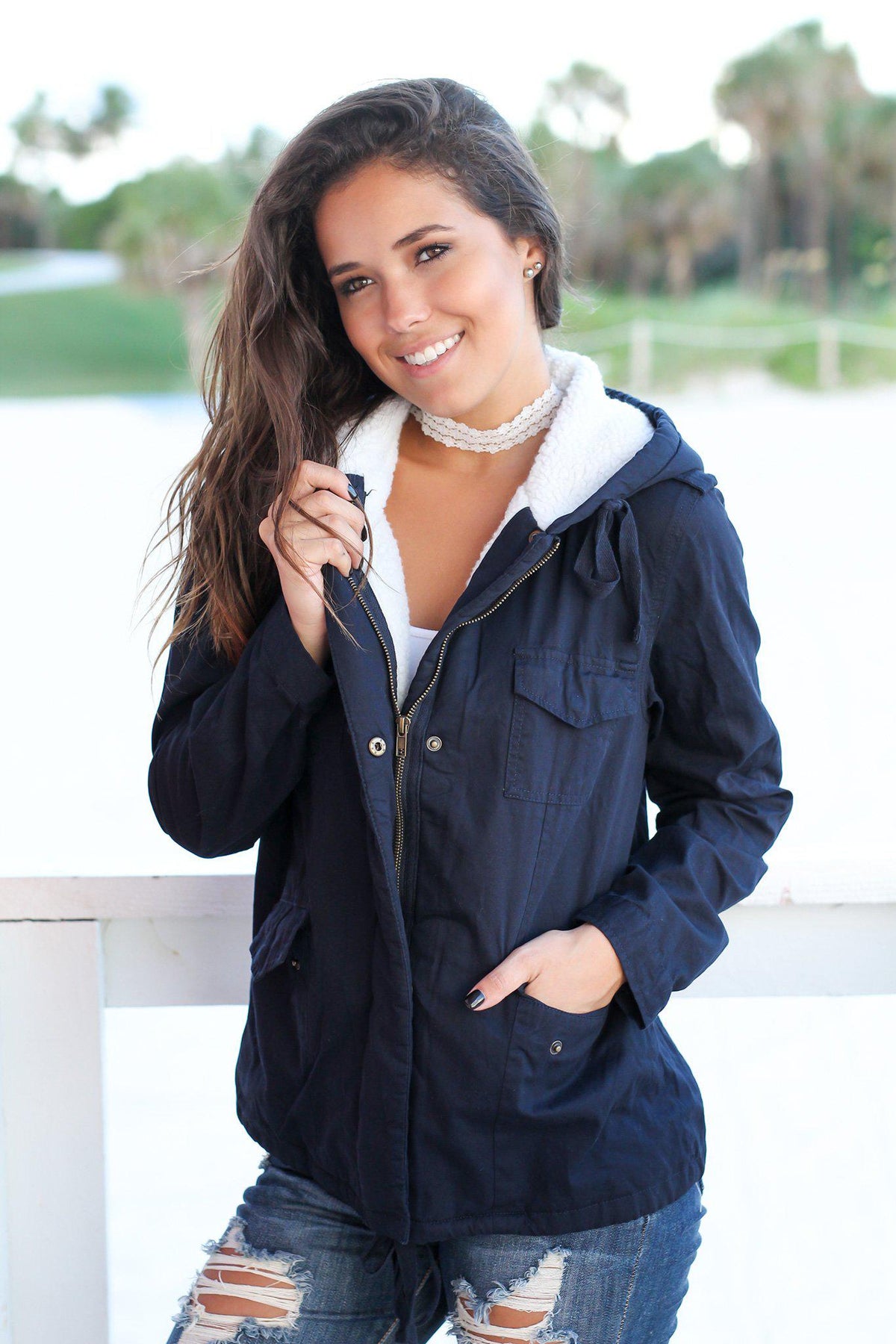 Navy Jacket with Wool Lined Hood | Jackets – Saved by the Dress