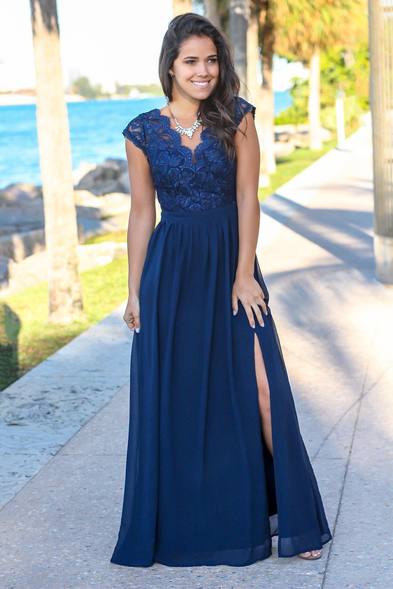 navy lace top dress