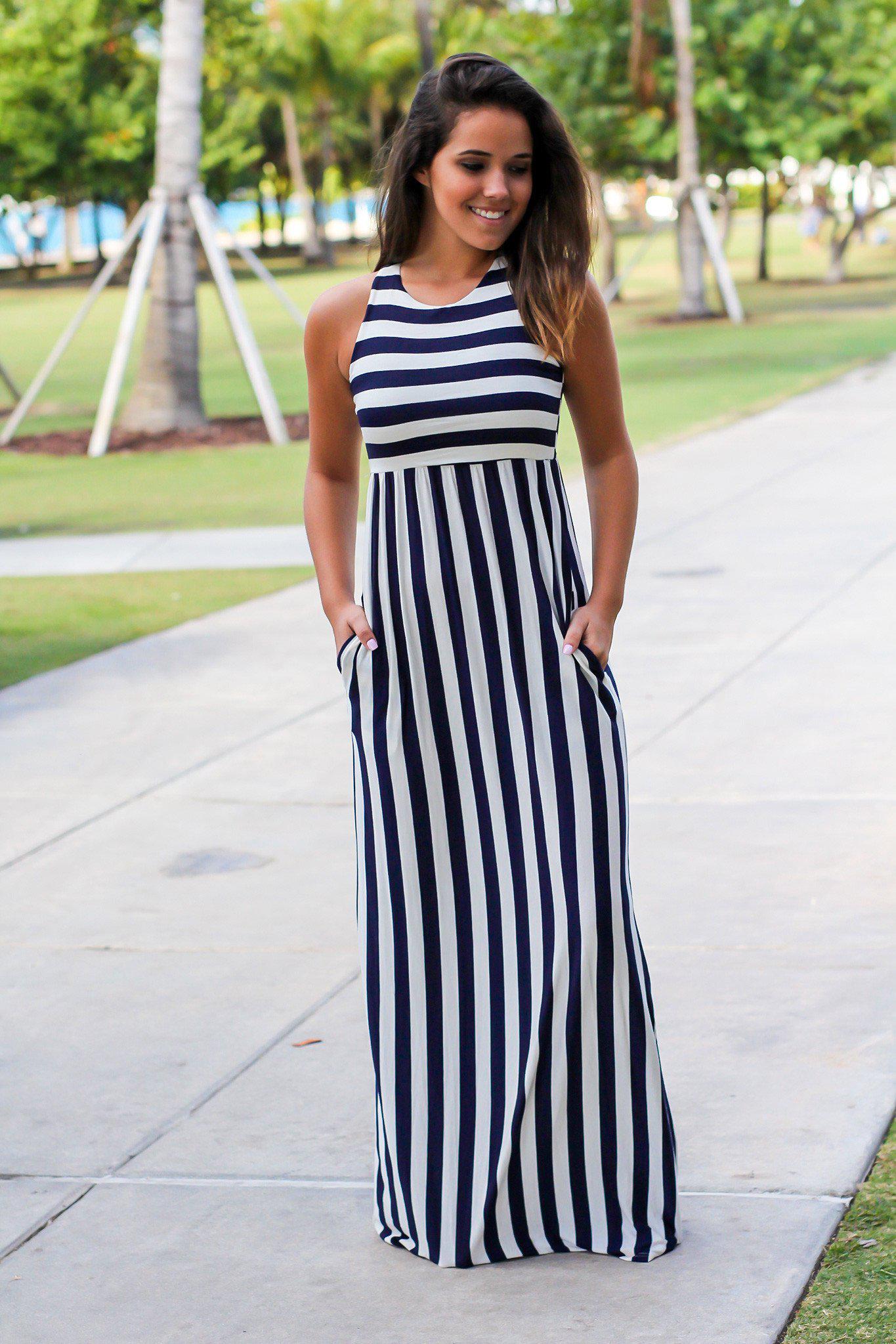 navy stripe maxi dress