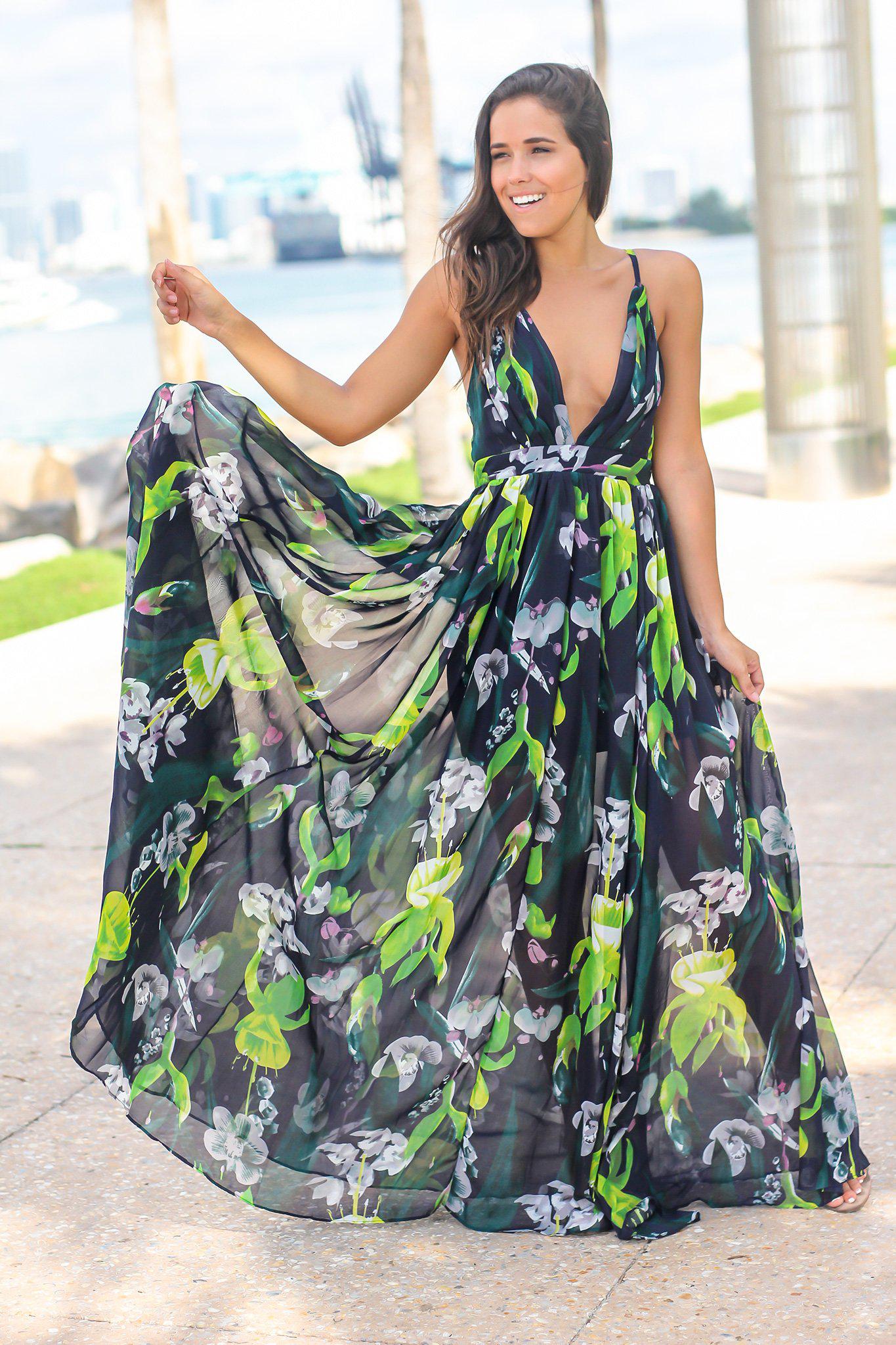 green floral dress maxi