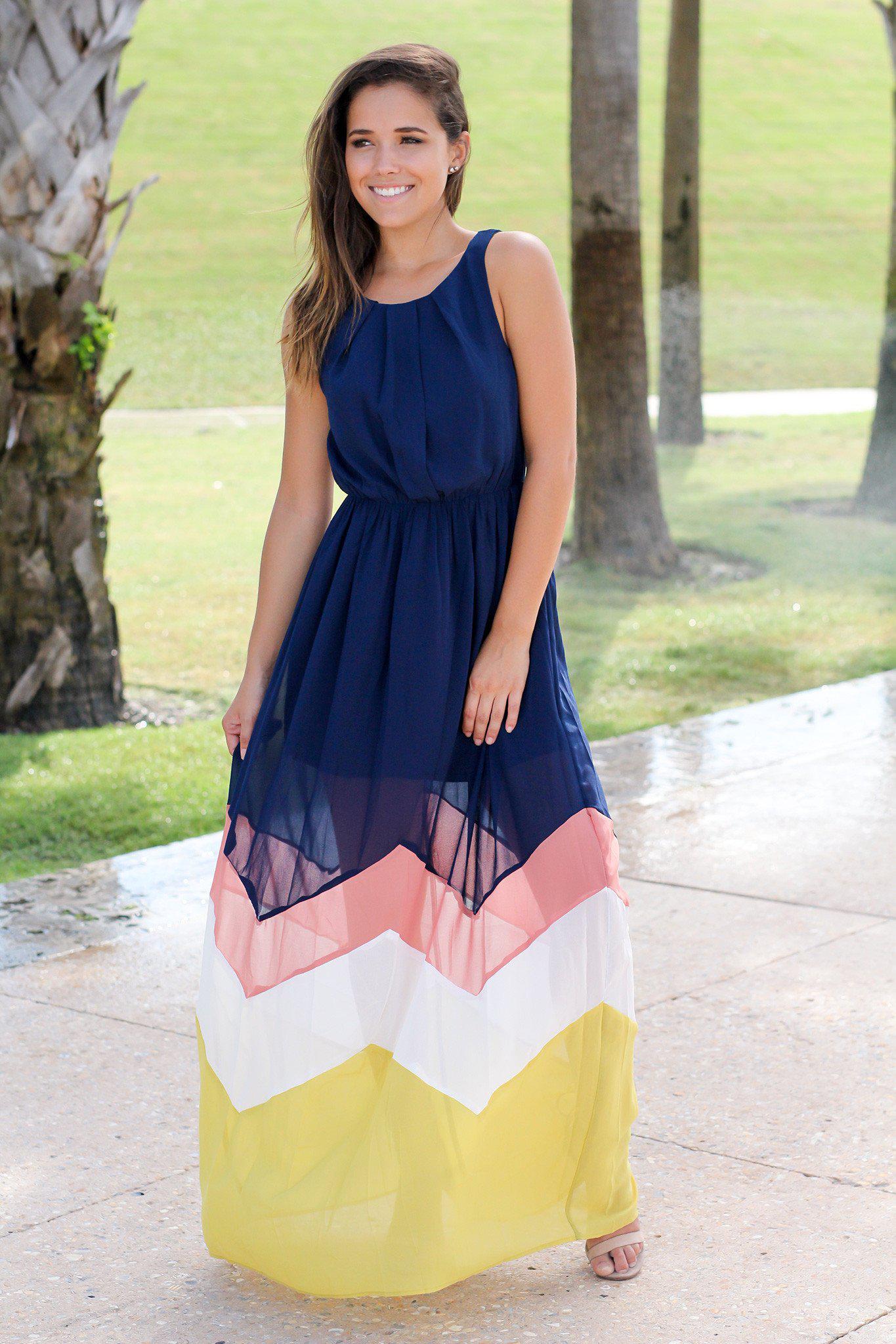 Navy and Yellow Chevron Maxi Dress | Maxi Dresses – Saved by the Dress