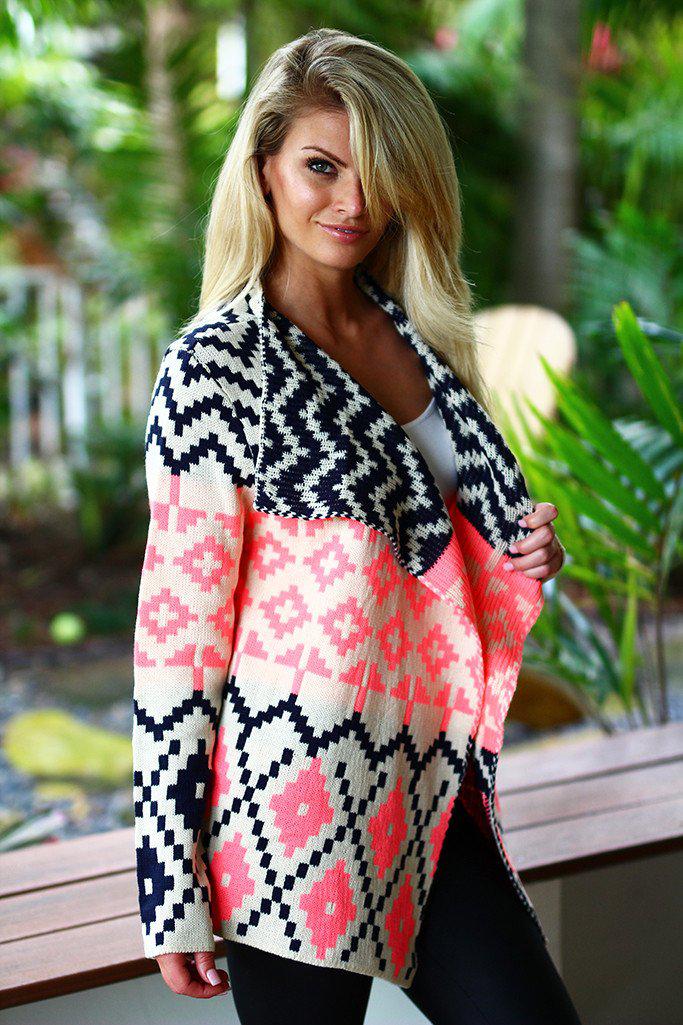 Neon Pink and Black Printed Cardigan | Neon Pink Cardi – Saved by the Dress