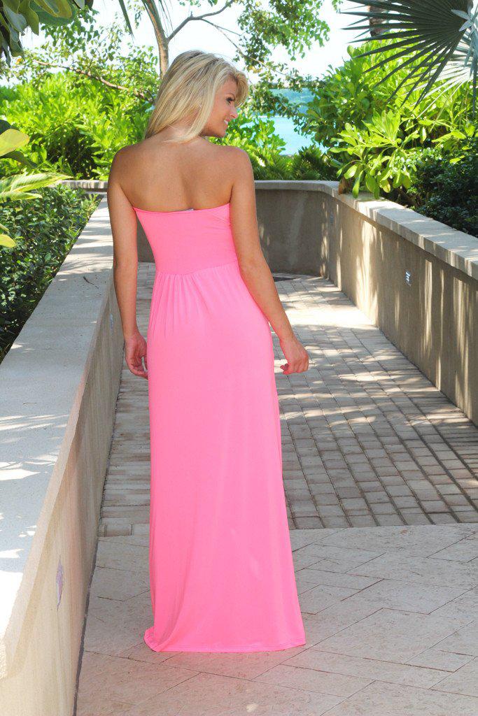 Strapless Neon Pink Maxi Dress With Pockets – Saved by the Dress