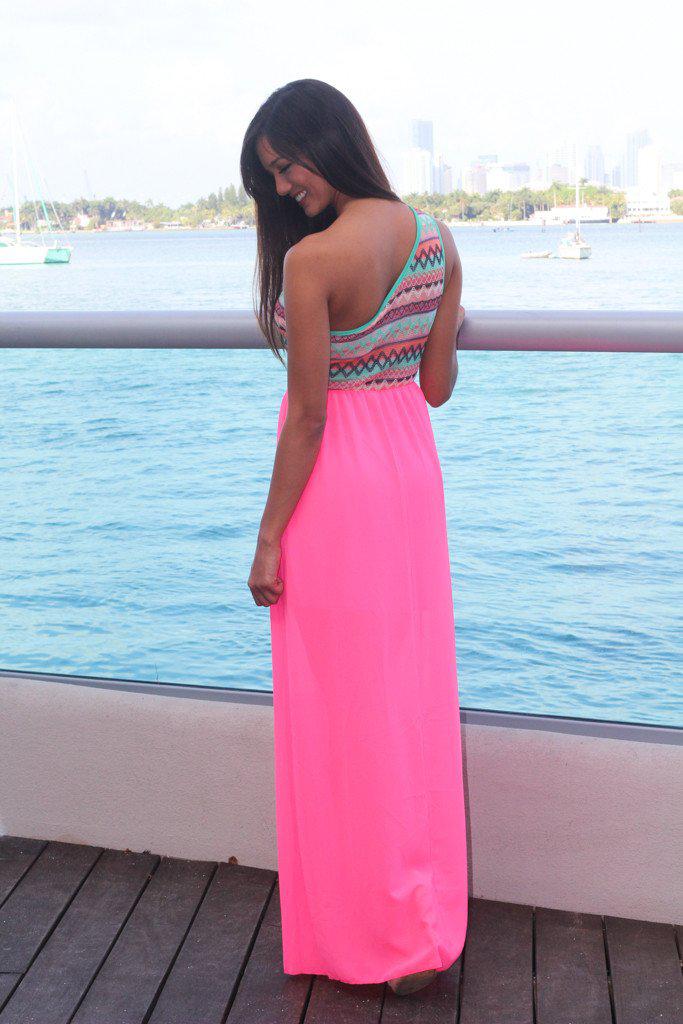 Neon Pink Maxi Dress with One Shoulder Top – Saved by the Dress