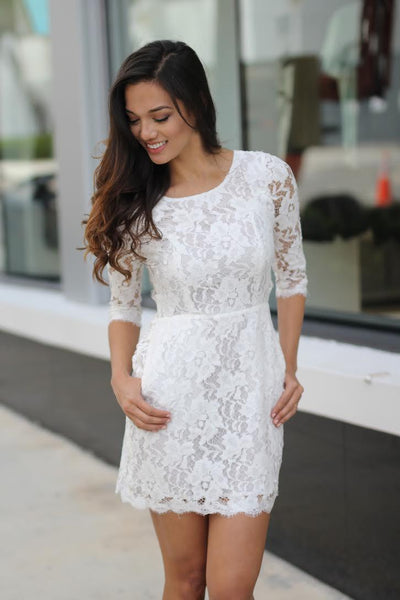 Off-White Lace Short Dress with Pockets | Lace Dress – Saved by the Dress