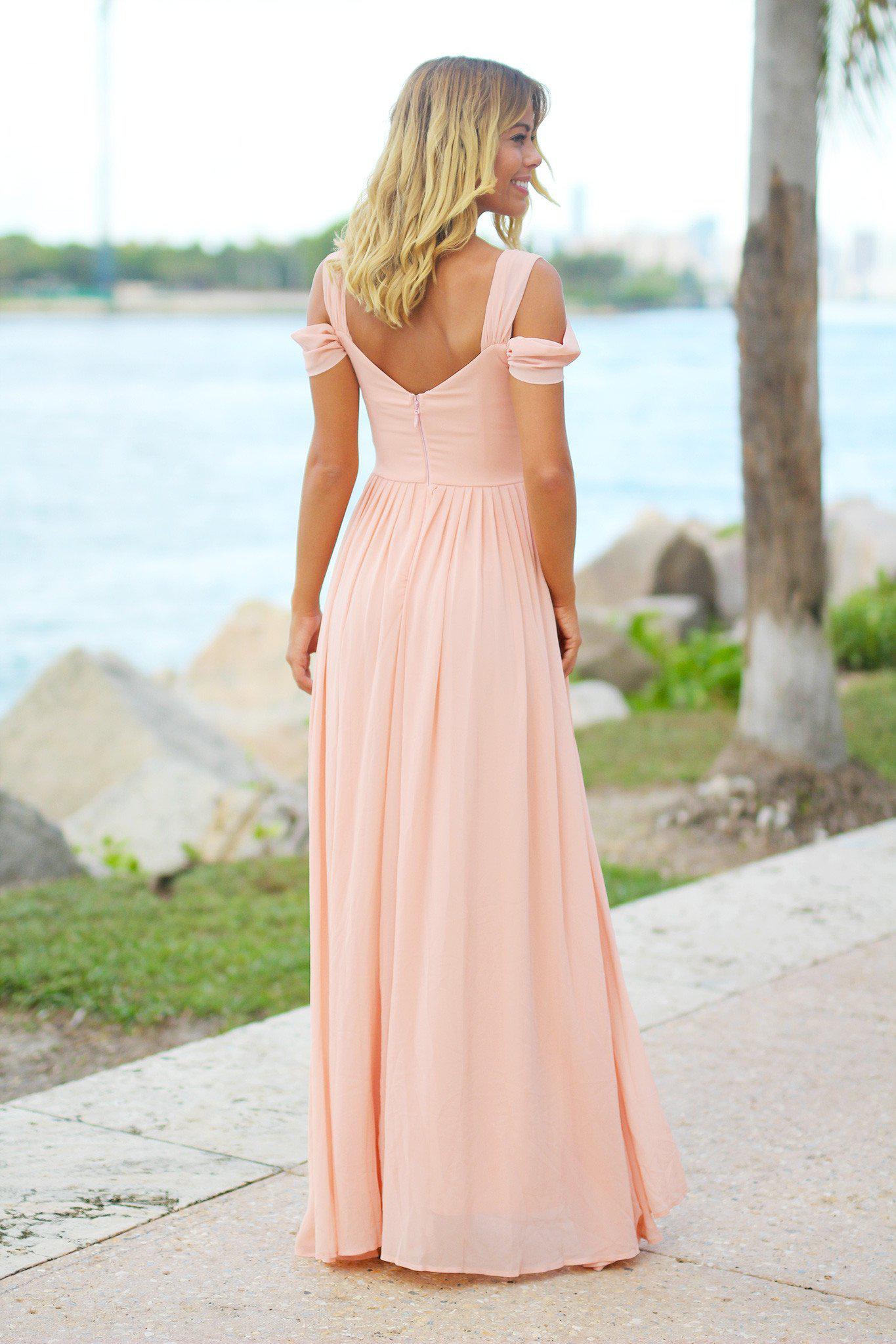 Blush Off Shoulder Maxi Dress | Blush Maxi Dress | Bridesmaid Dresses