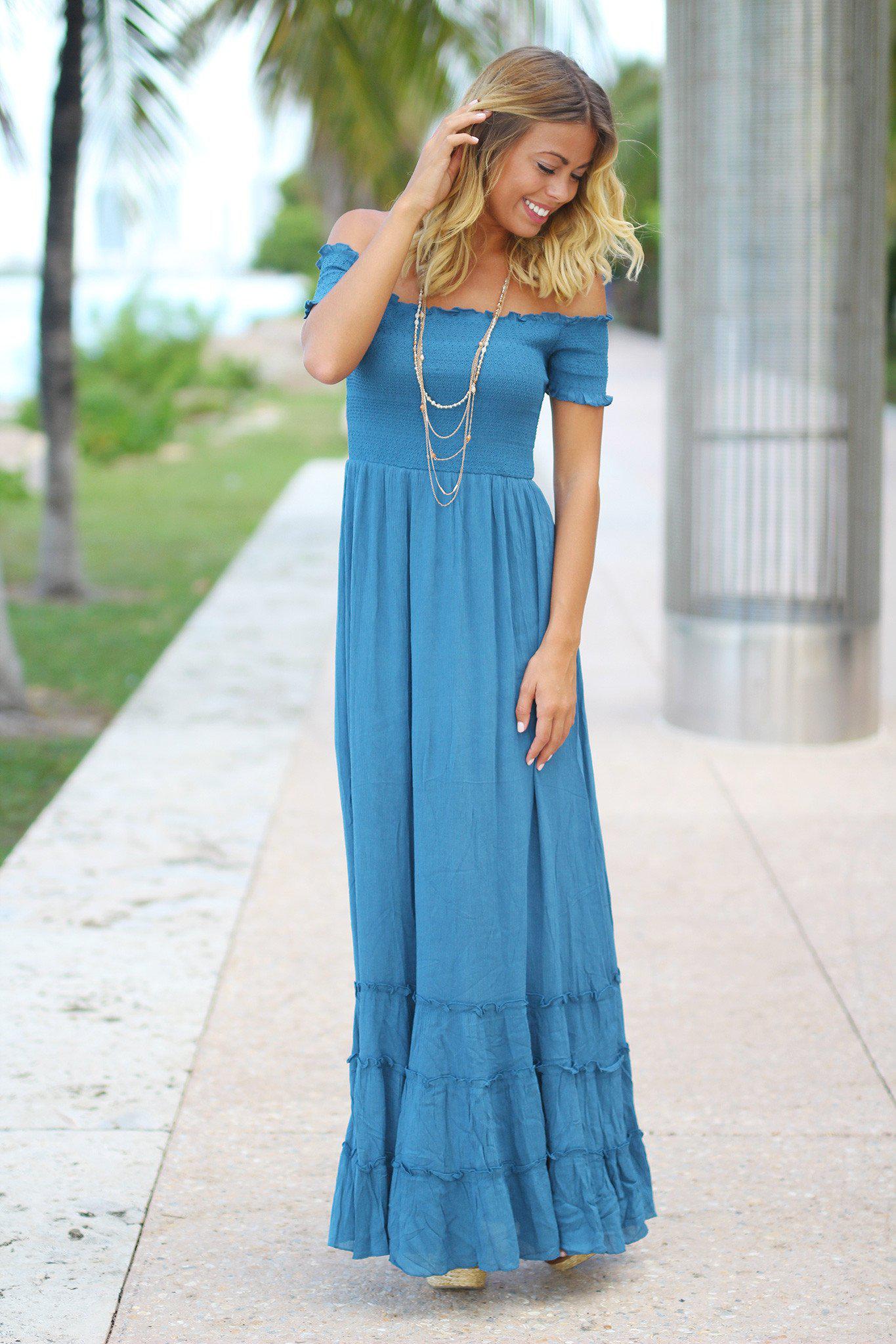 Blue Off Shoulder Maxi Dress | Pretty Dresses | Maxi Dress – Saved by ...