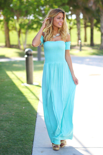 Mint Off Shoulder Maxi Dress – Saved by the Dress