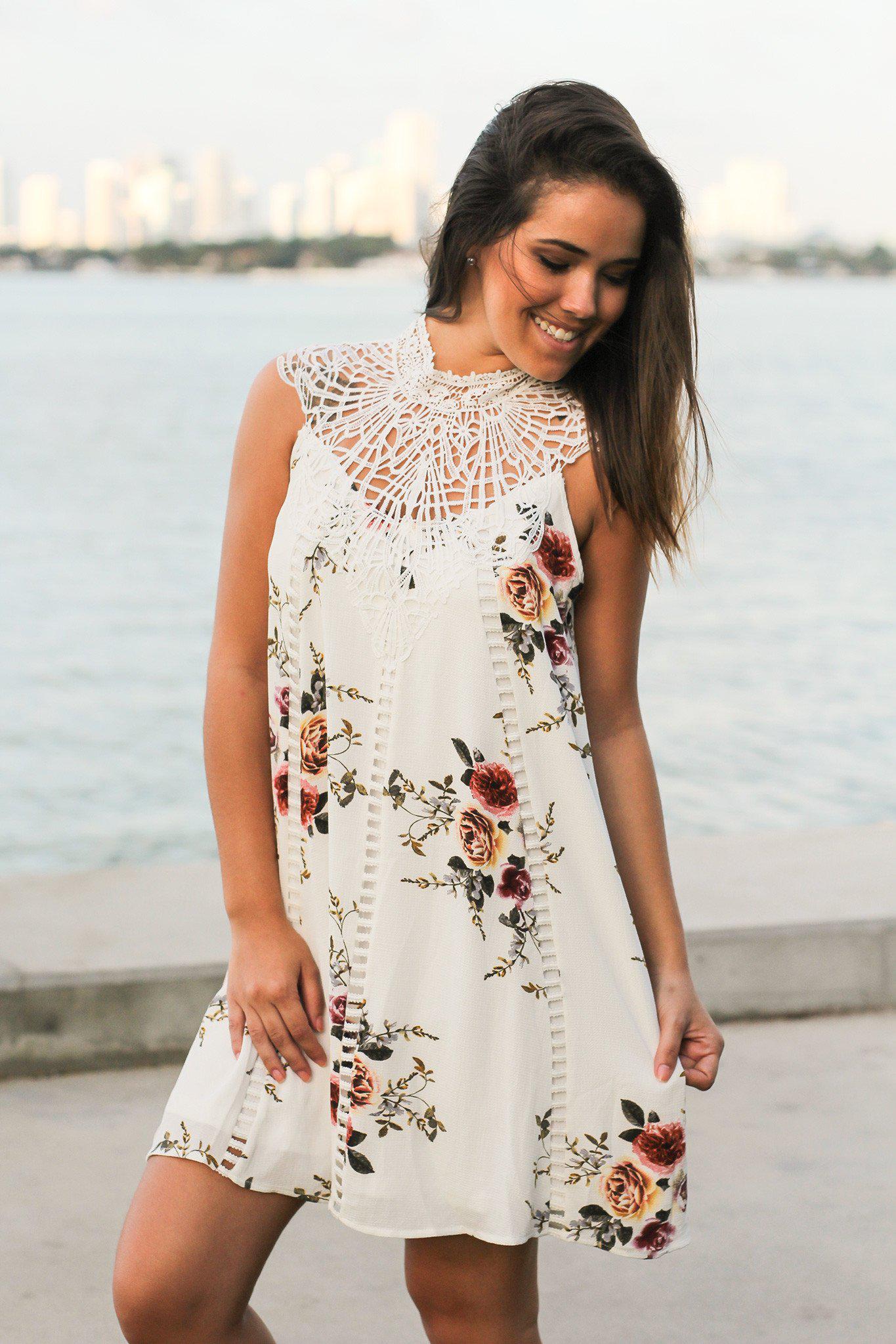 white flowy floral dress