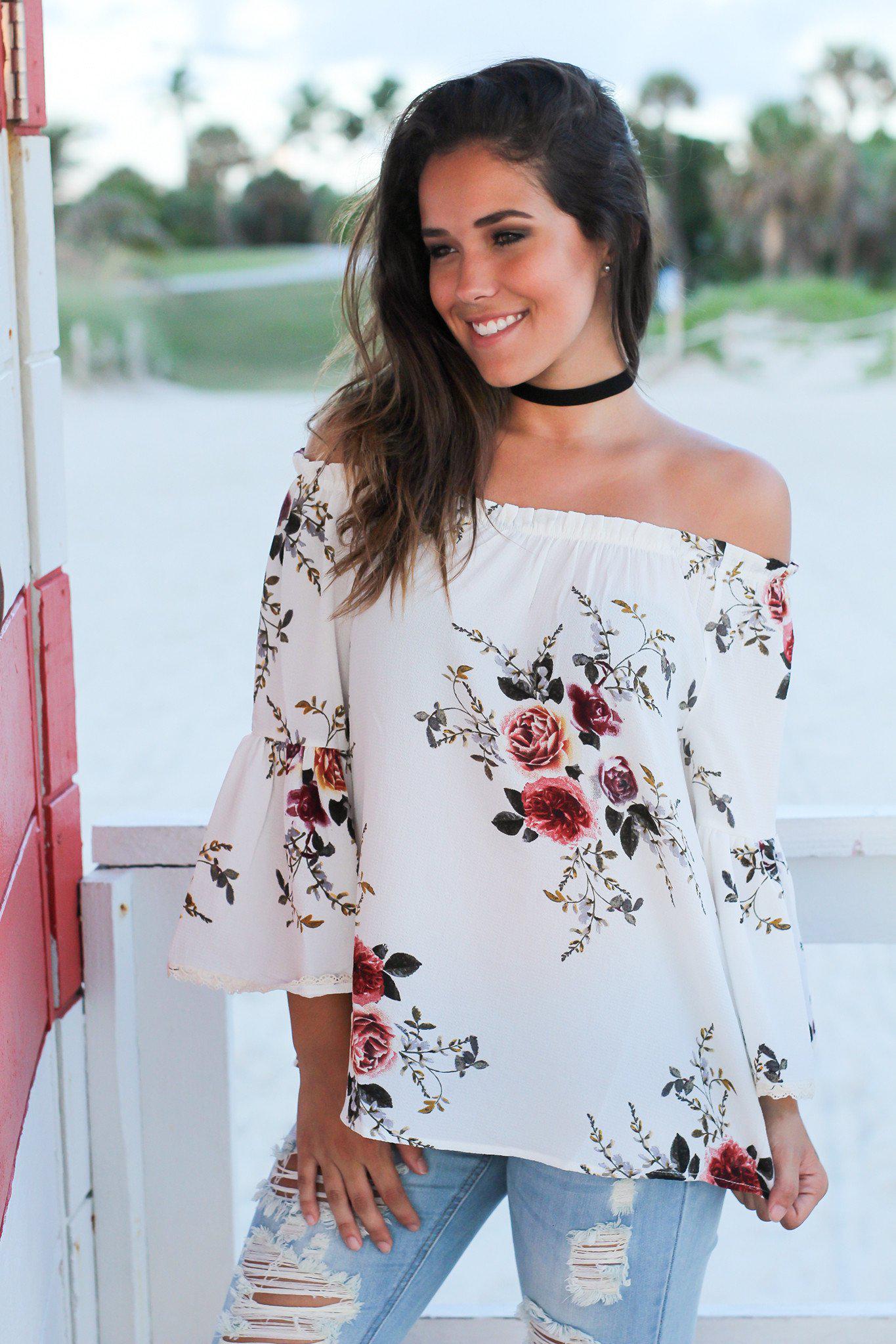 Off White Floral Off Shoulder Top | Cute Tops – Saved by the Dress