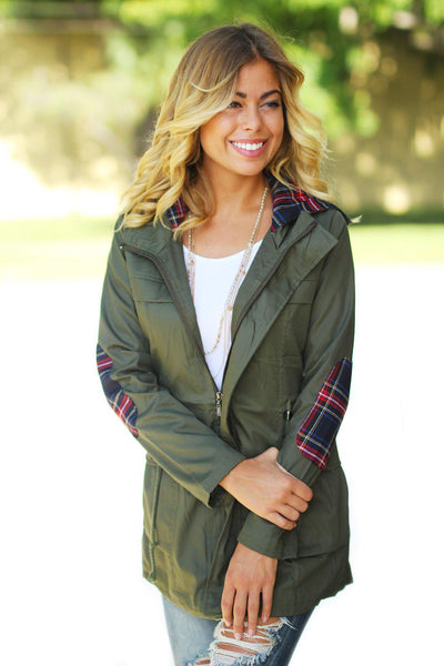Olive and Plaid Jacket with Hood | Hooded Jacket – Saved by the Dress