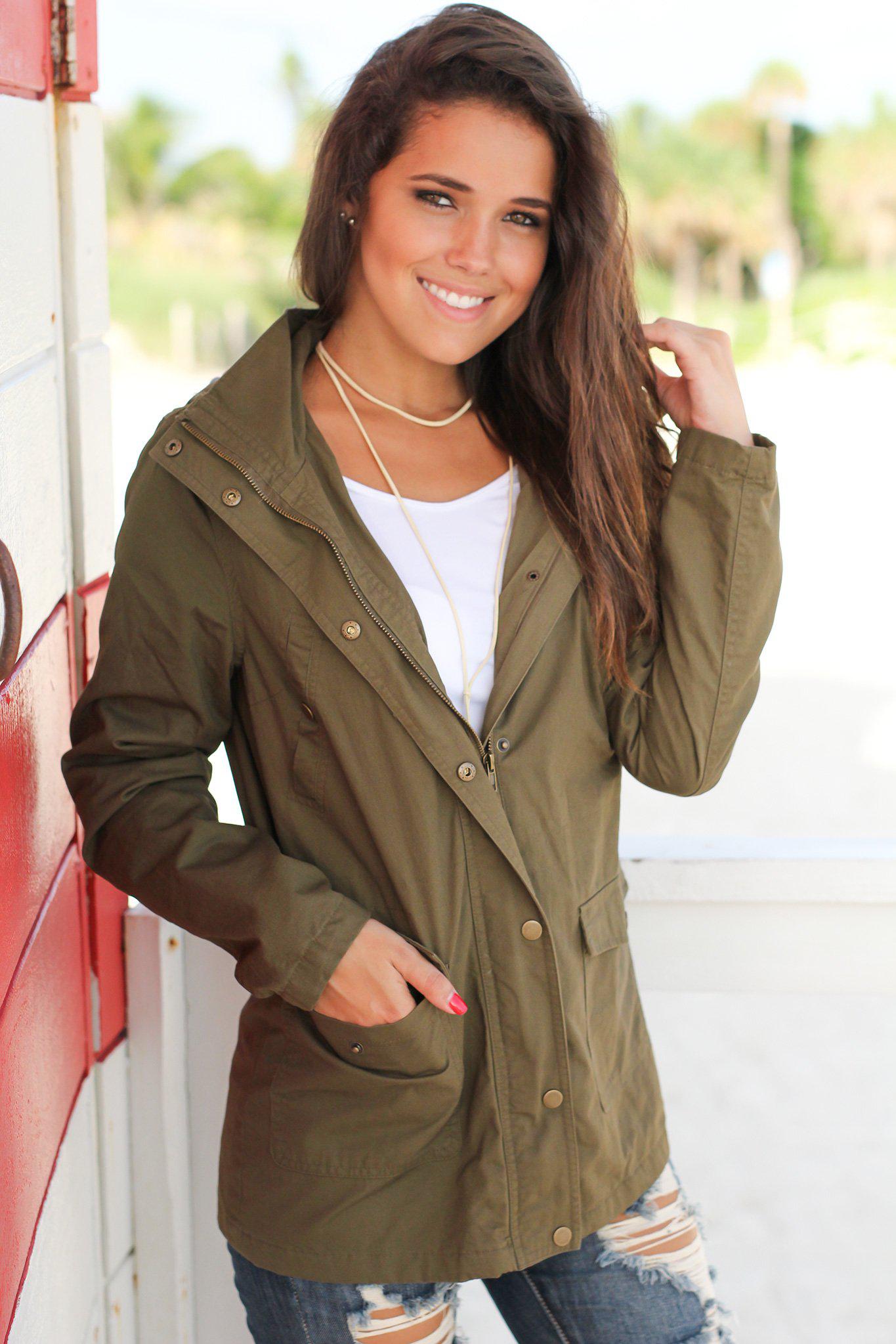 Olive Jacket with Plaid Lined Hood | Jackets – Saved by the Dress