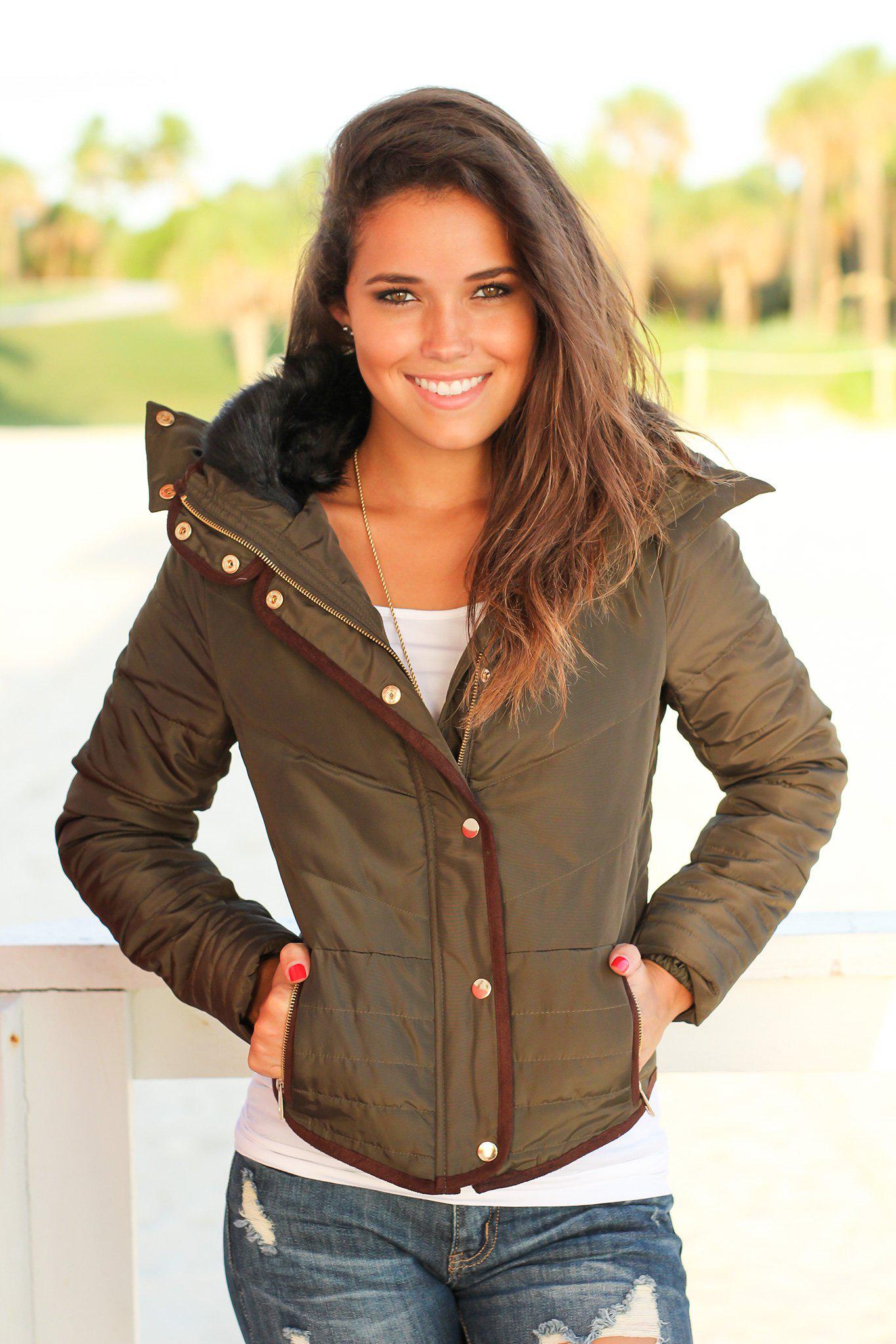 Olive Quilted Jacket with Fur Collar | Jackets – Saved by the Dress