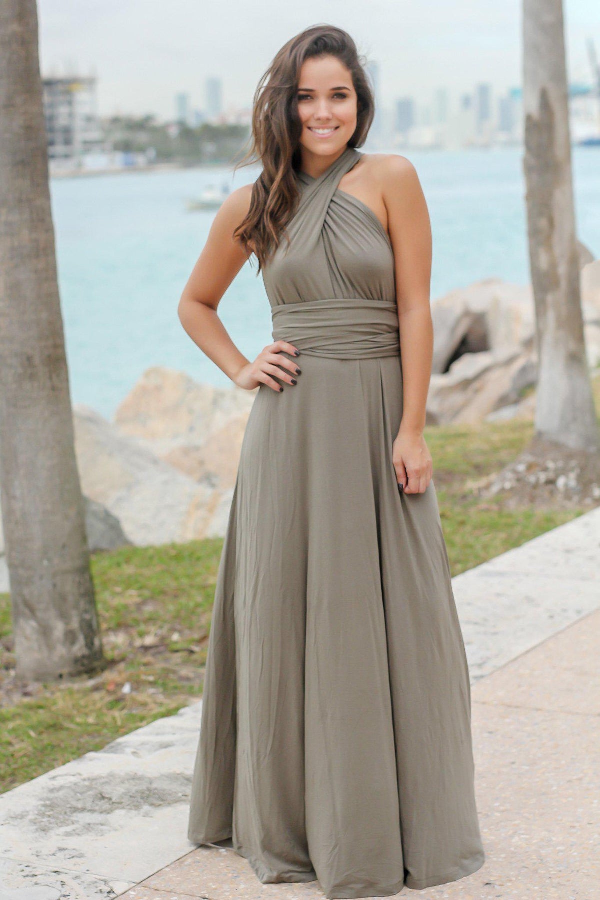 Olive Tie Maxi Dress with Open Back | Maxi Dresses – Saved by the Dress