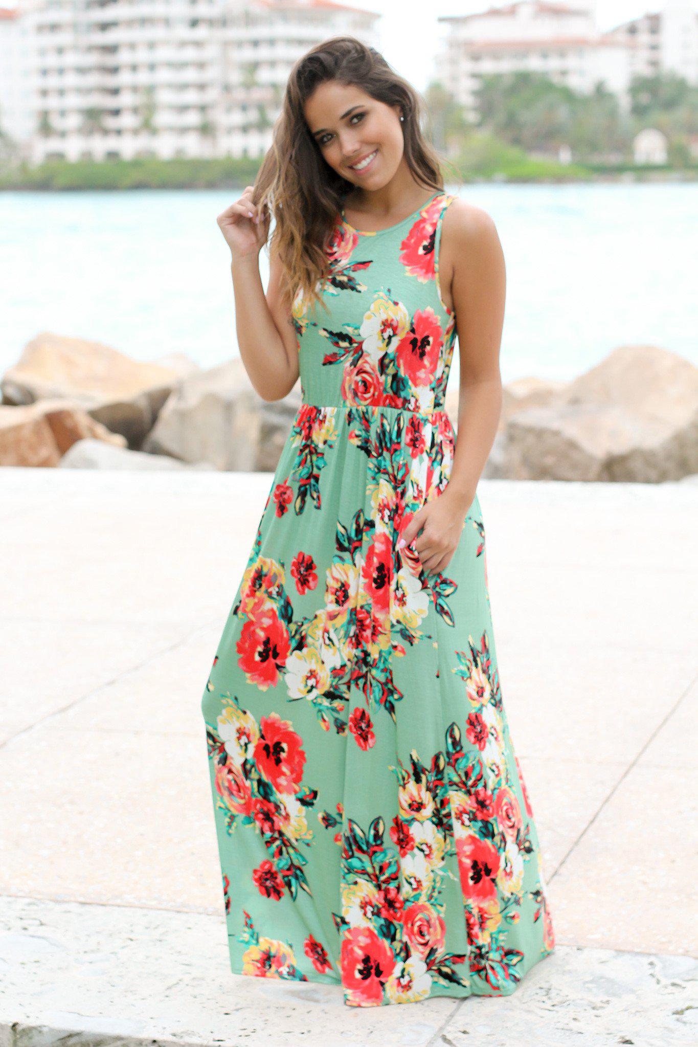 Sage Floral Sleeveless Maxi Dress | Cute Dresses – Saved by the Dress