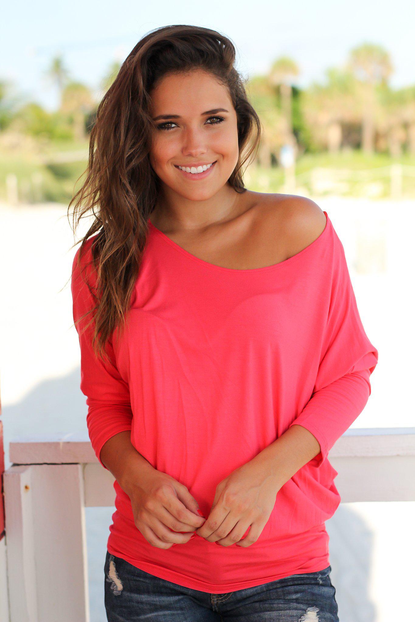 Coral Long Sleeve Top | Coral Top | Cute Tops – Saved by the Dress