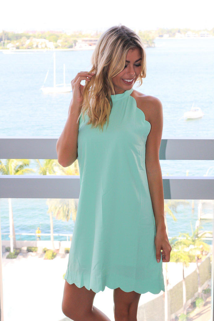 Mint Sleeveless Scalloped Short Dress | Cute Dresses – Saved by the Dress