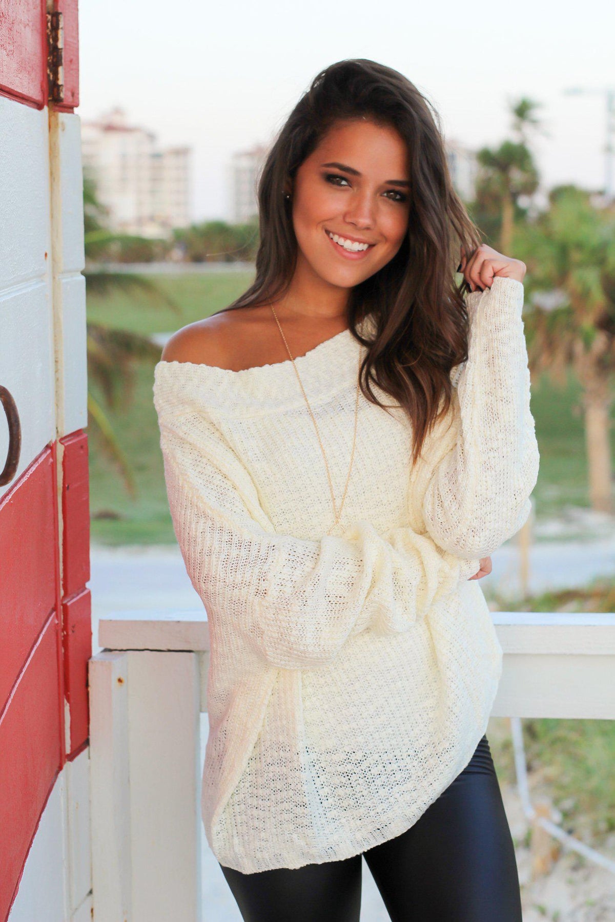 Ivory Knit Top with Draped Neckline Cute Tops Saved by the Dress