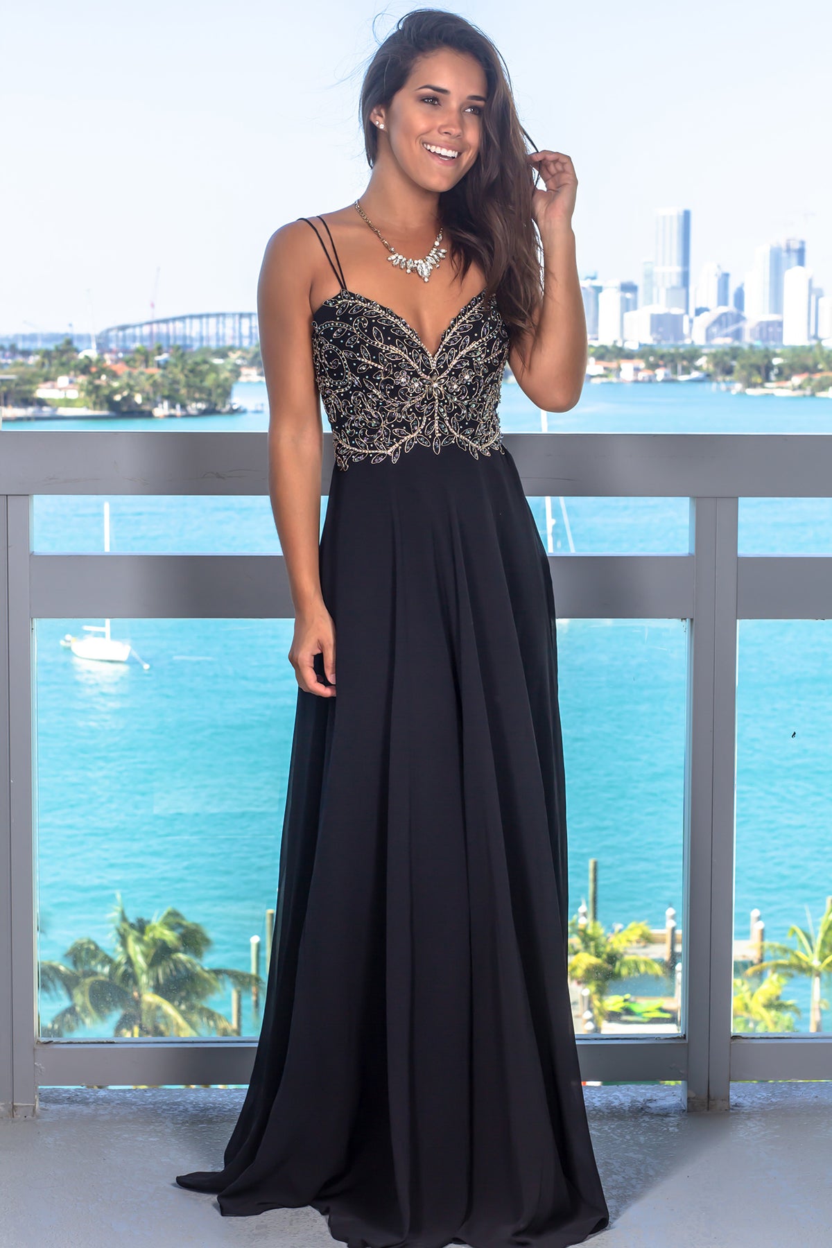 Black Maxi Dress with Gold Details | Formal Dresses – Saved by the Dress