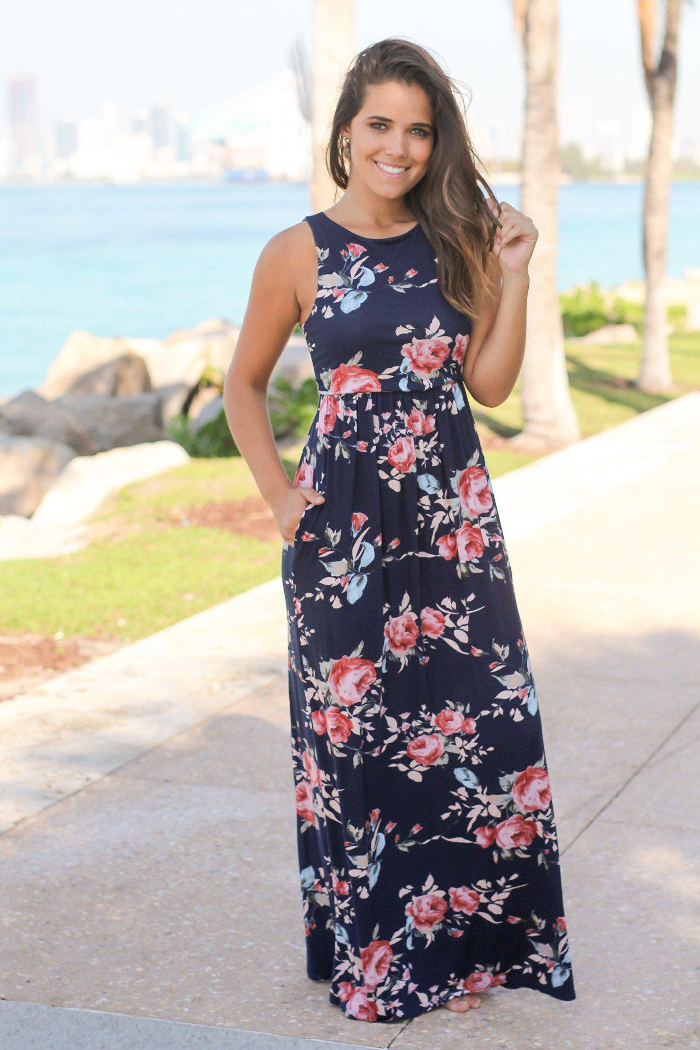 Navy Sleeveless Floral Maxi Dress | Maxi Dresses – Saved by the Dress