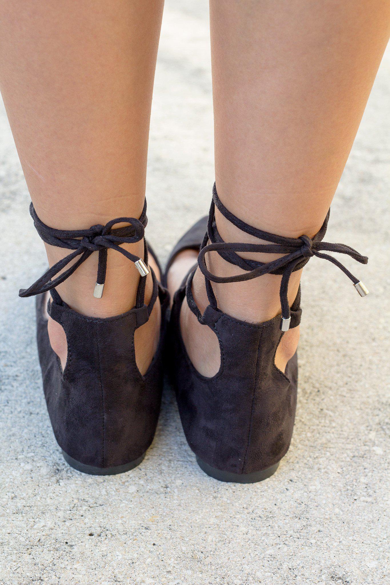 Black Lace Up Ballet Flats | Online Boutiques – Saved by the Dress