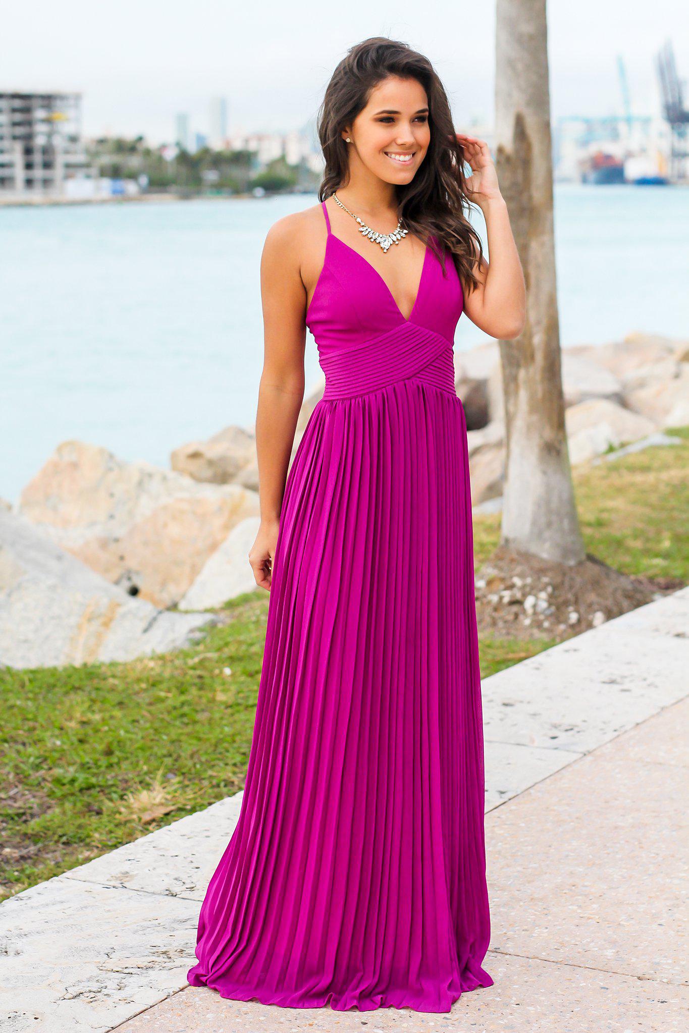 Orchid Pleated Maxi Dress With Criss Cross Back Maxi Dresses Saved By The Dress 