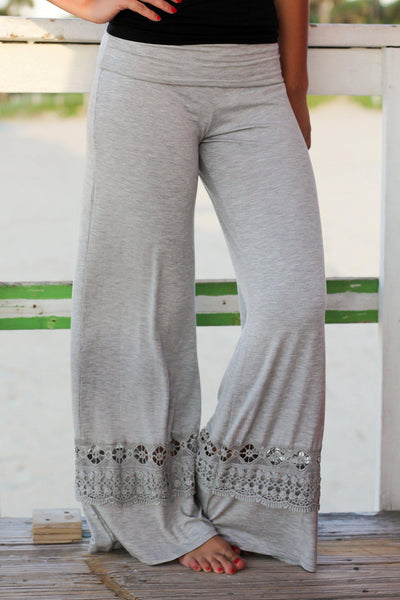 Gray Palazzo Pants with Crochet Detail | Online Boutiques – Saved by ...