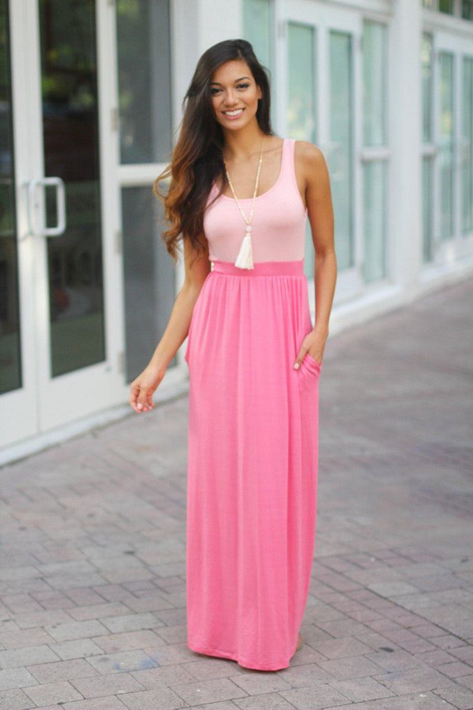 Peach and Coral Maxi Dress with Pockets | Casual Dress – Saved by the Dress