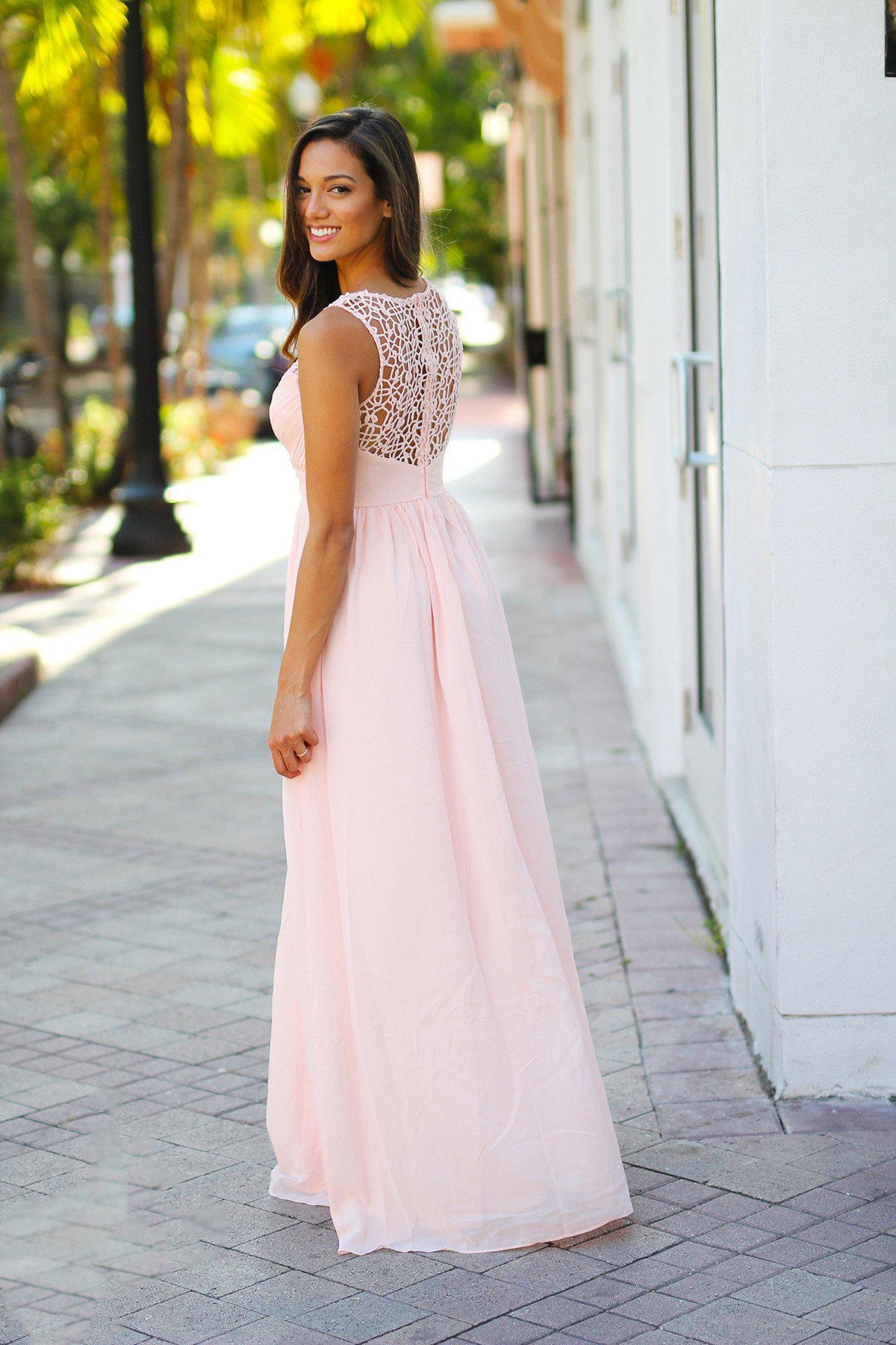 Light Pink Crochet Maxi Dress | Pink Bridesmaid Dress – Saved by the Dress