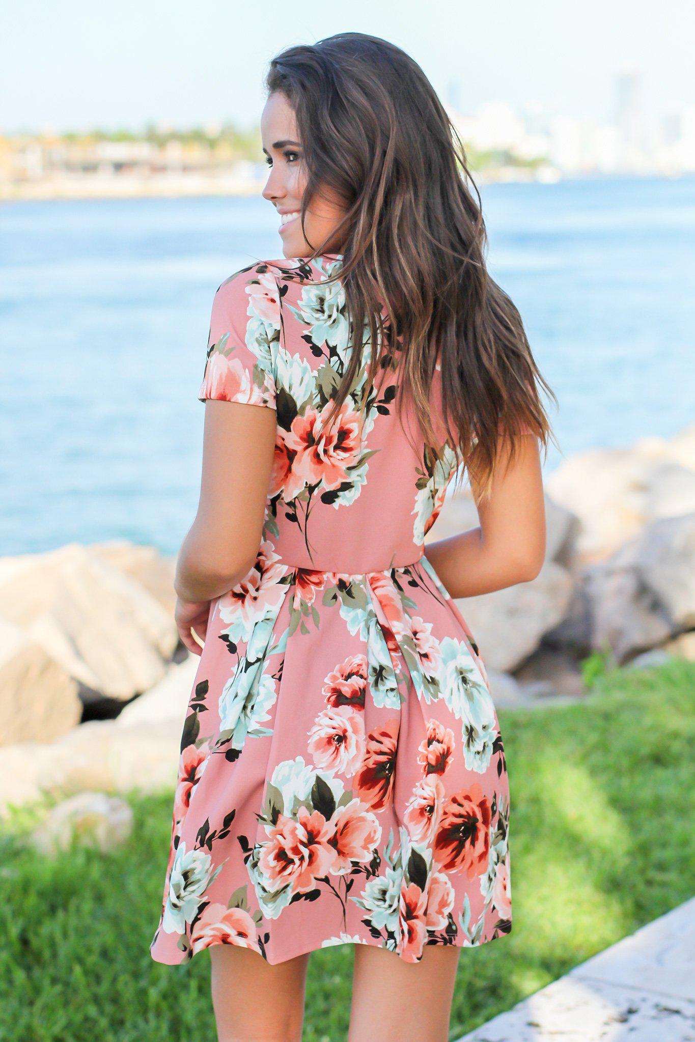 Pink Floral Short Dress with Pleats | Short Dresses – Saved by the Dress