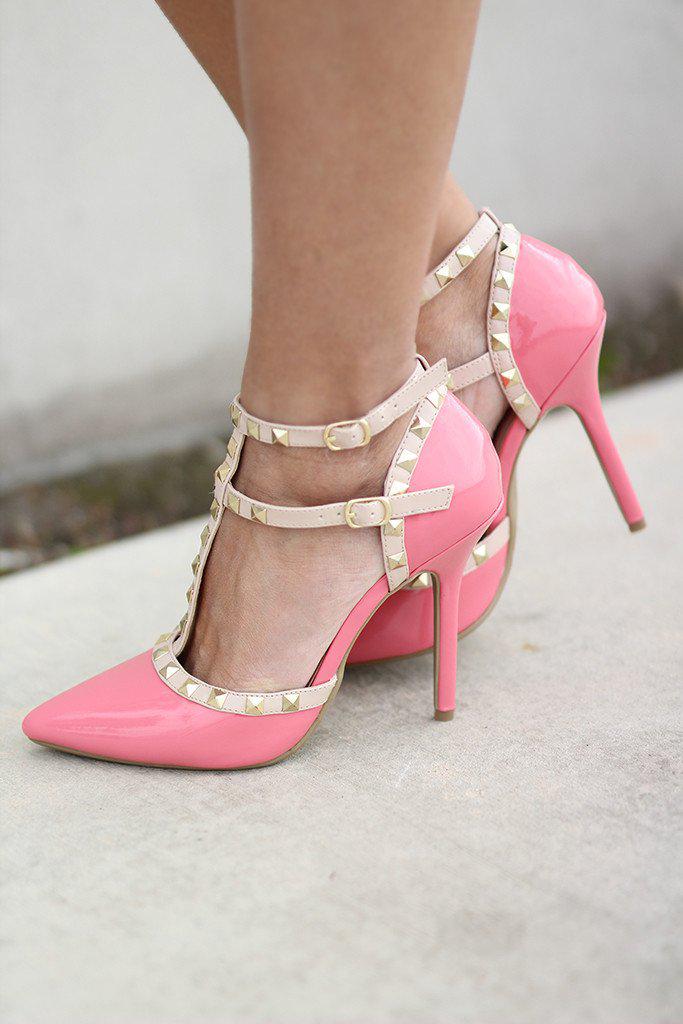 strappy pink heels