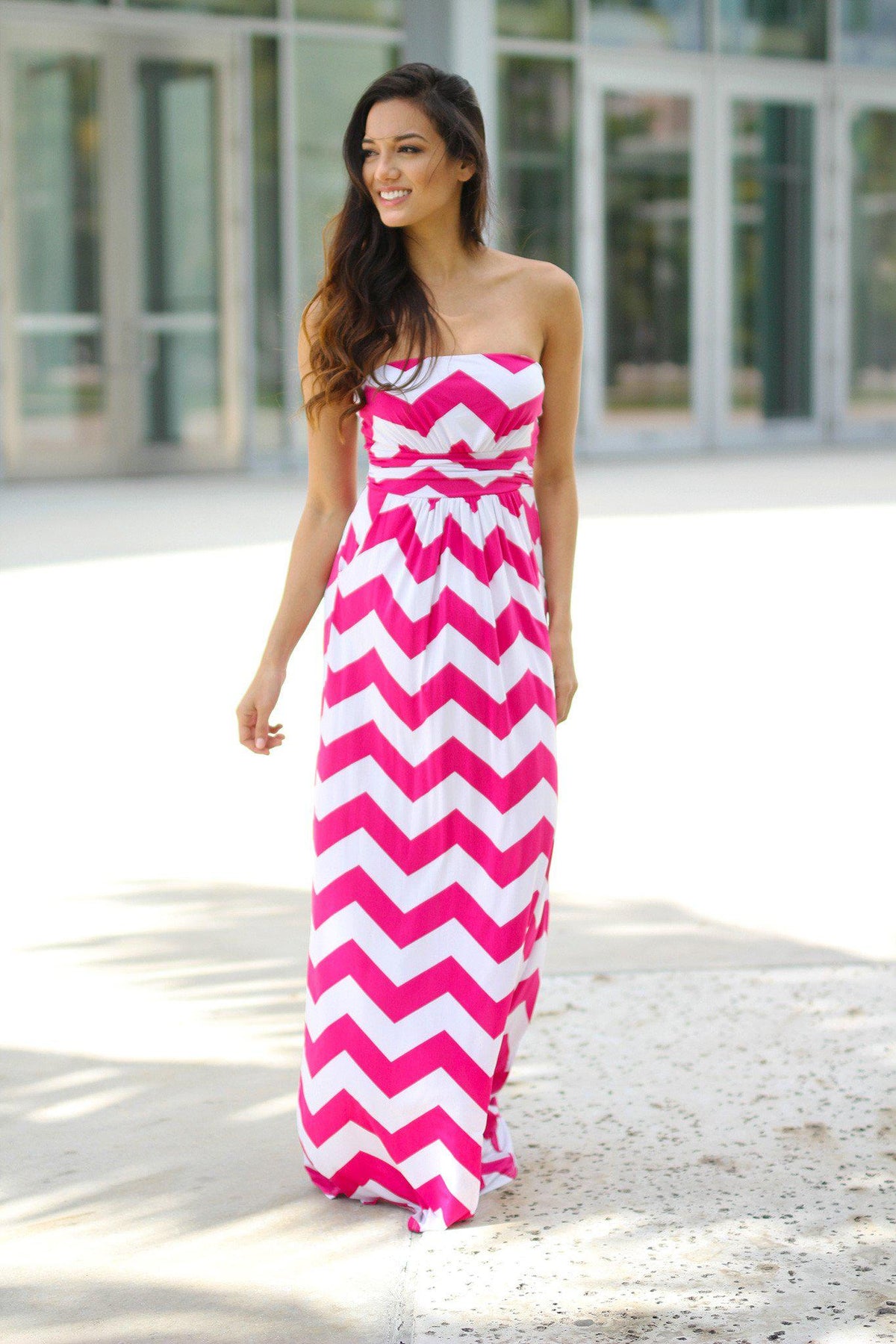 Pink and White Chevron Maxi Dress with Pockets – Saved by the Dress