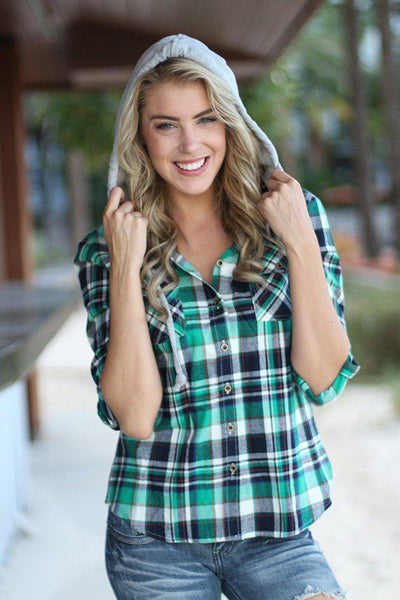 Green Plaid Hooded Top | Plaid Top | Green Plaid Shirt – Saved by the Dress