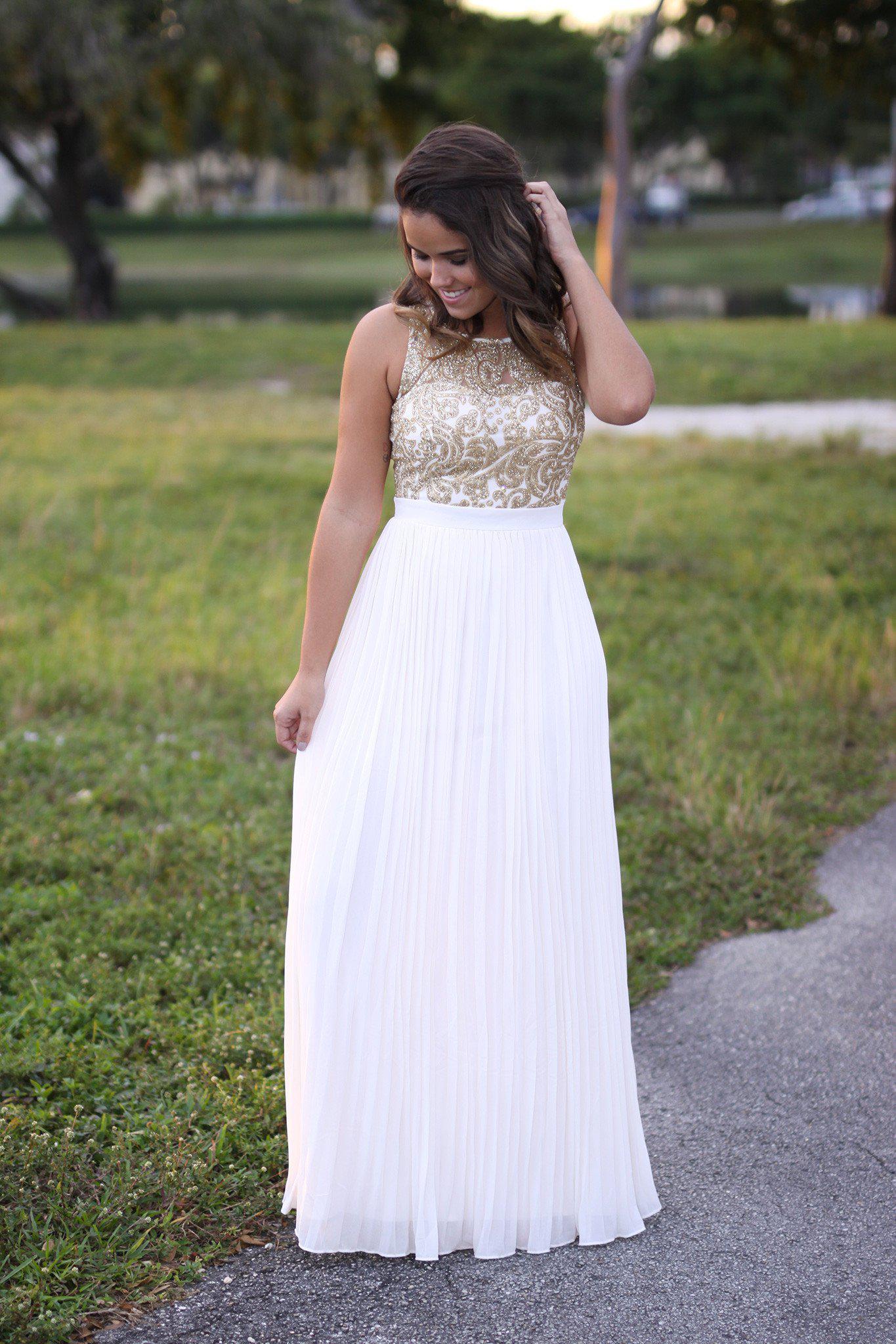 cream and gold maxi dress