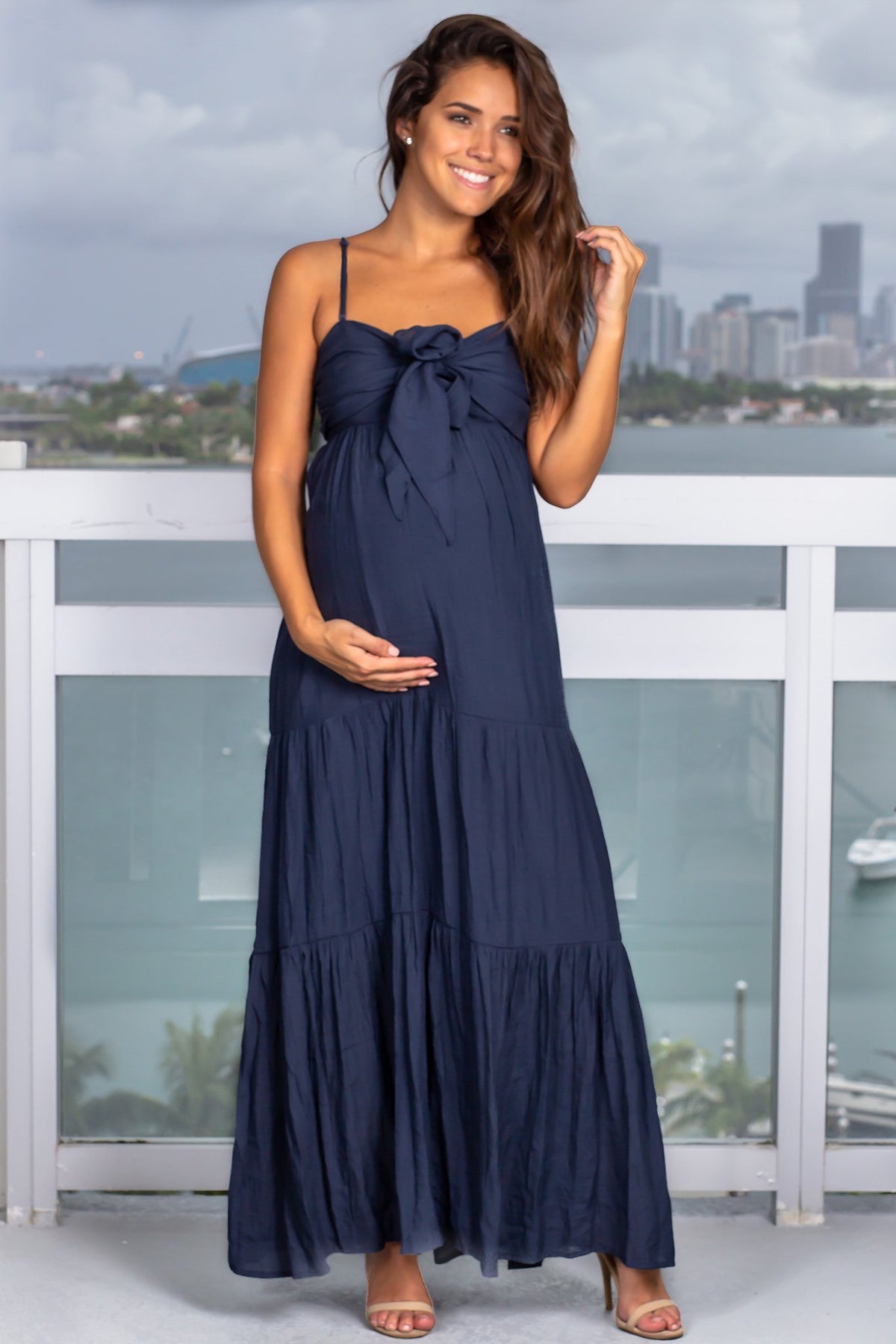 Midnight Navy Maxi Dress with Tie Front | Saved By The Dress – Saved by ...