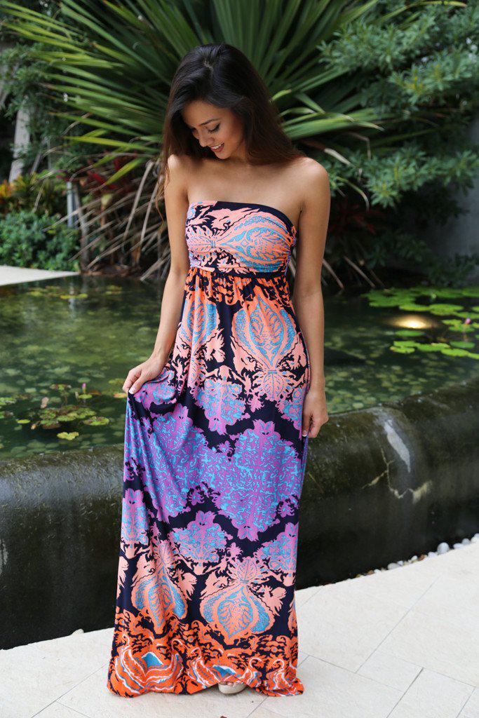 Multicolor Strapless Printed Maxi Dress Saved By The Dress 9546