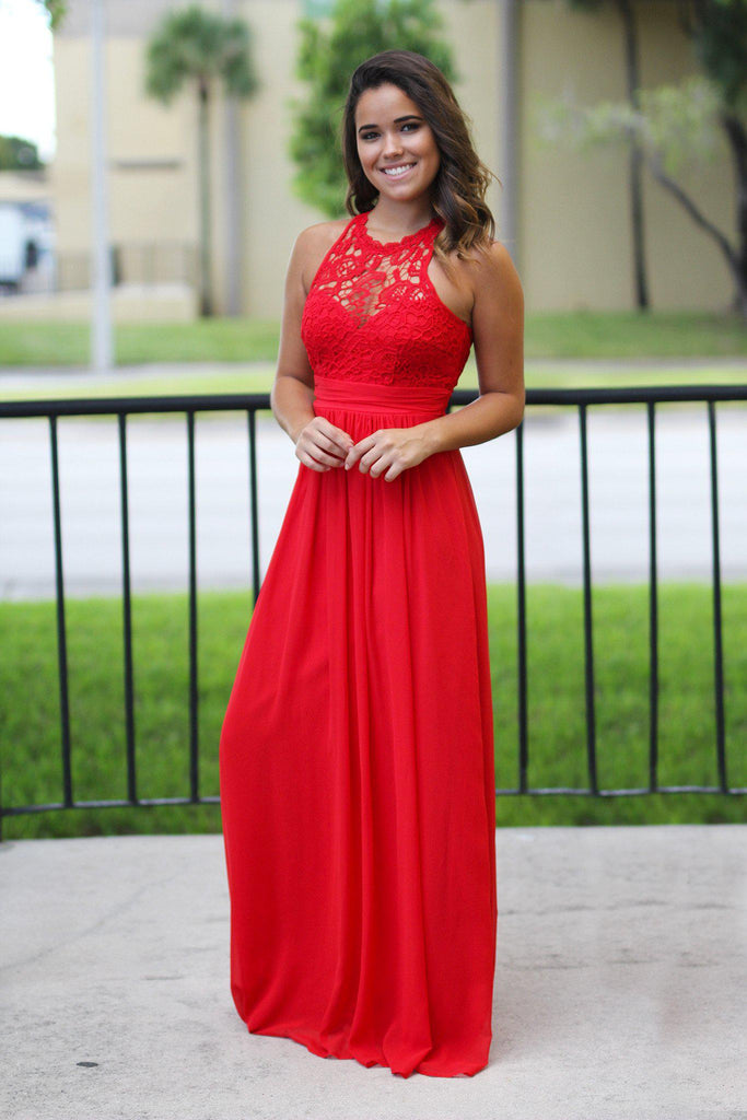 Red Crochet Maxi Dress | Red Bridesmaid Dress | Red Long Dress | Maxi ...