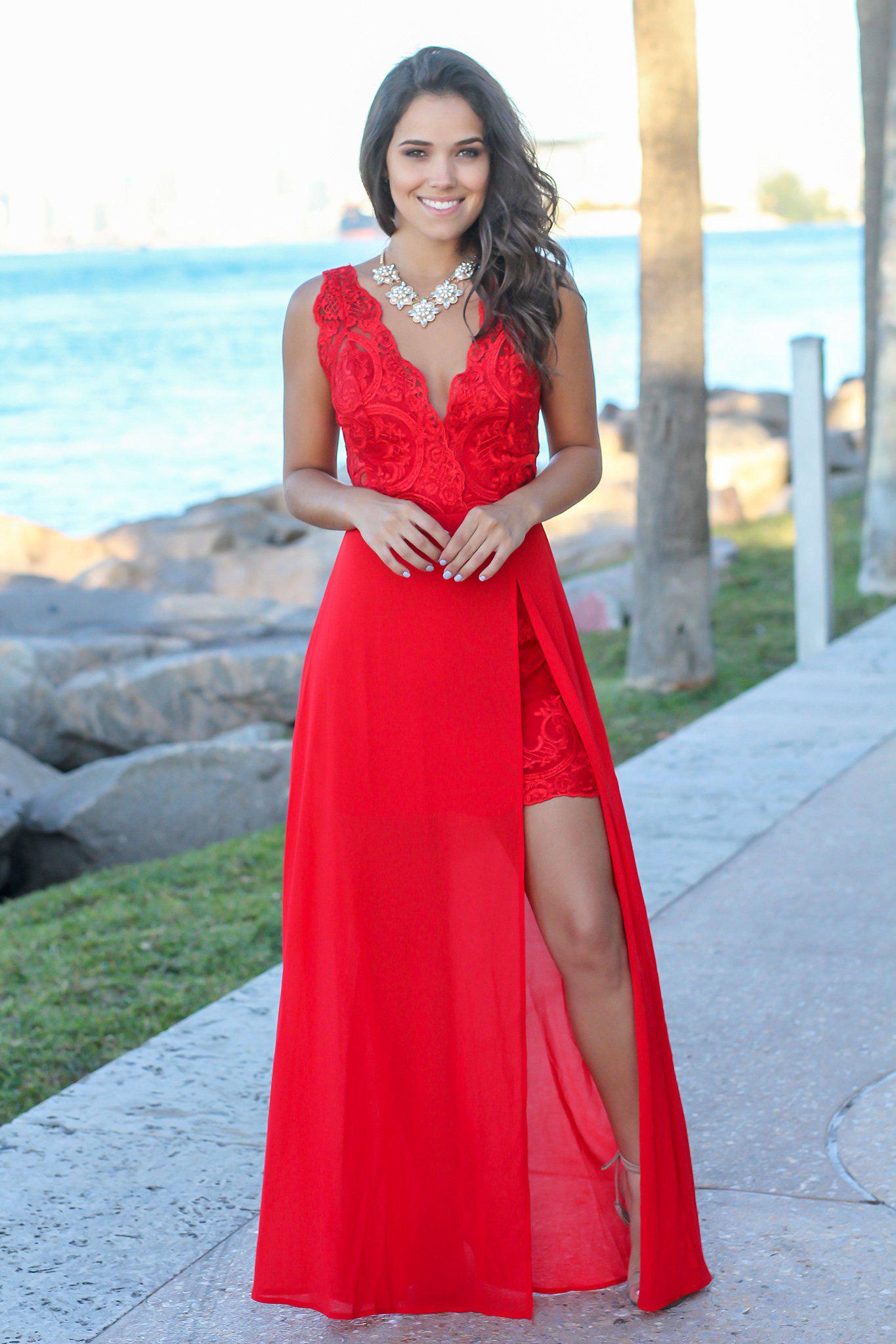 red embroidered maxi dress