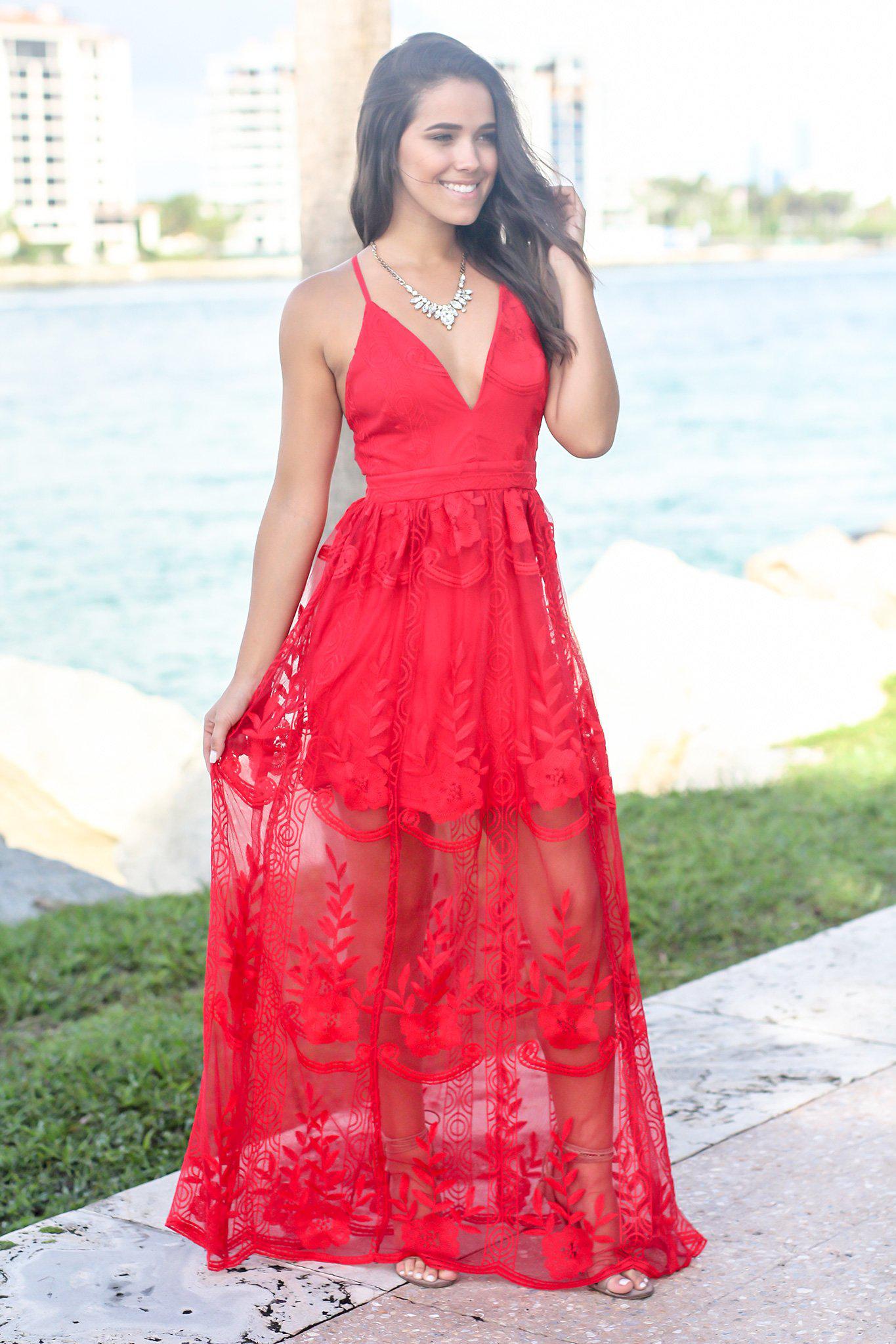 red embroidered maxi dress