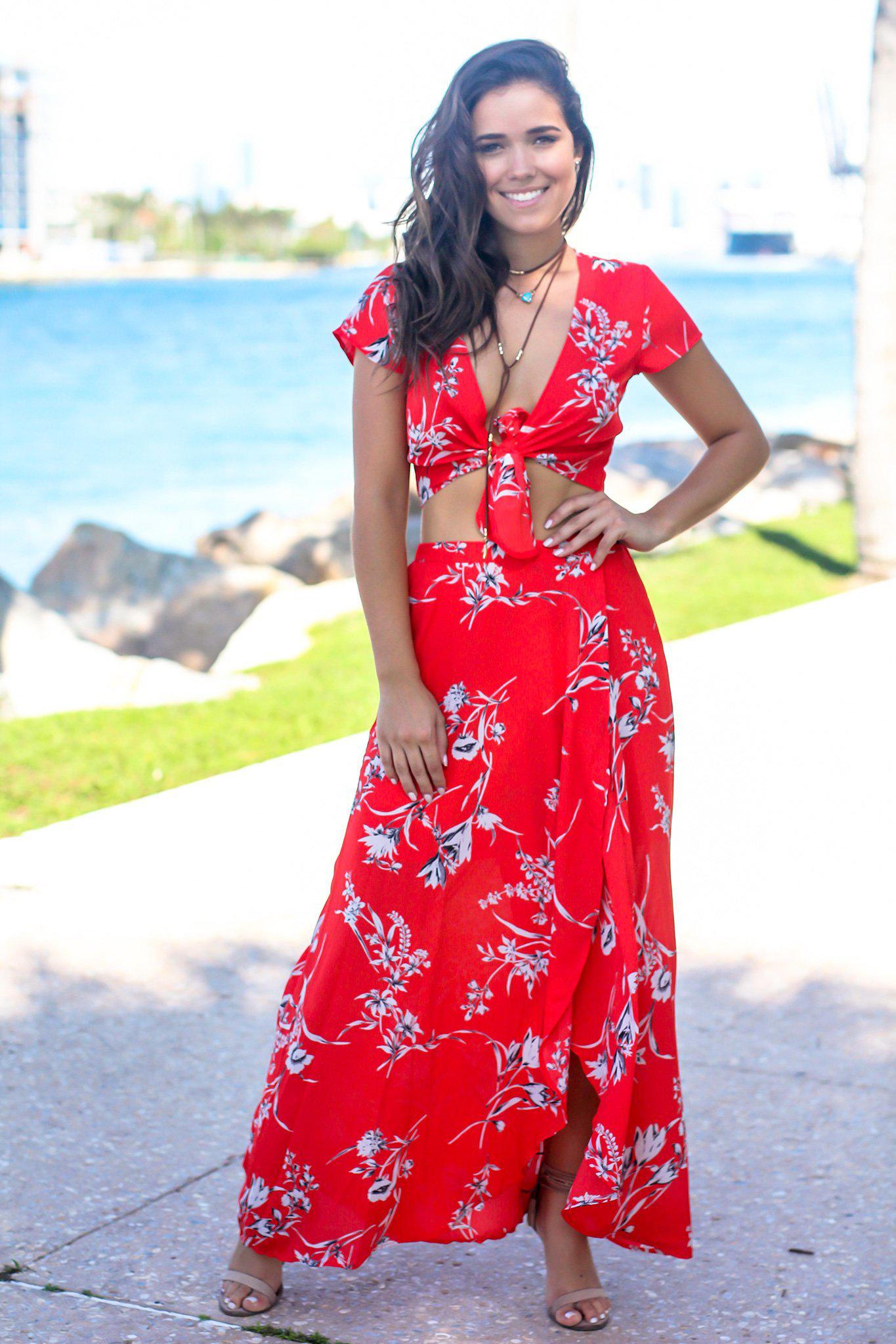 red floral 2 piece outfit
