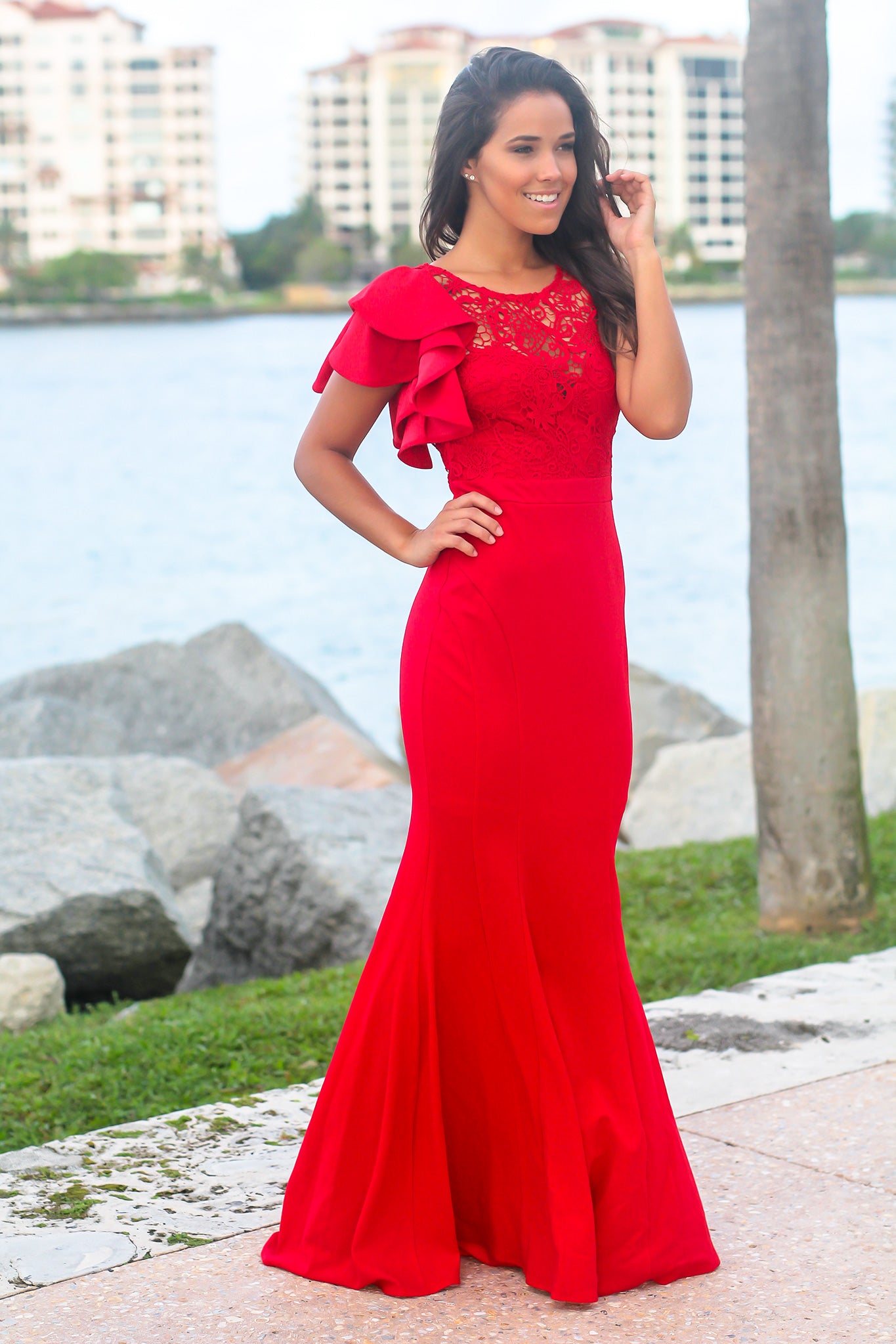 red maxi bridal dress