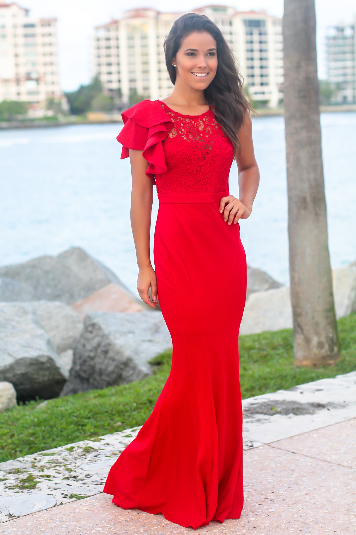 maxi dress with ruffle sleeves