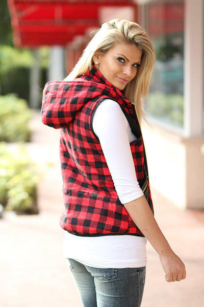 Red Plaid Hooded Vest | Red Vest | Hooded Plaid Vest – Saved by the Dress