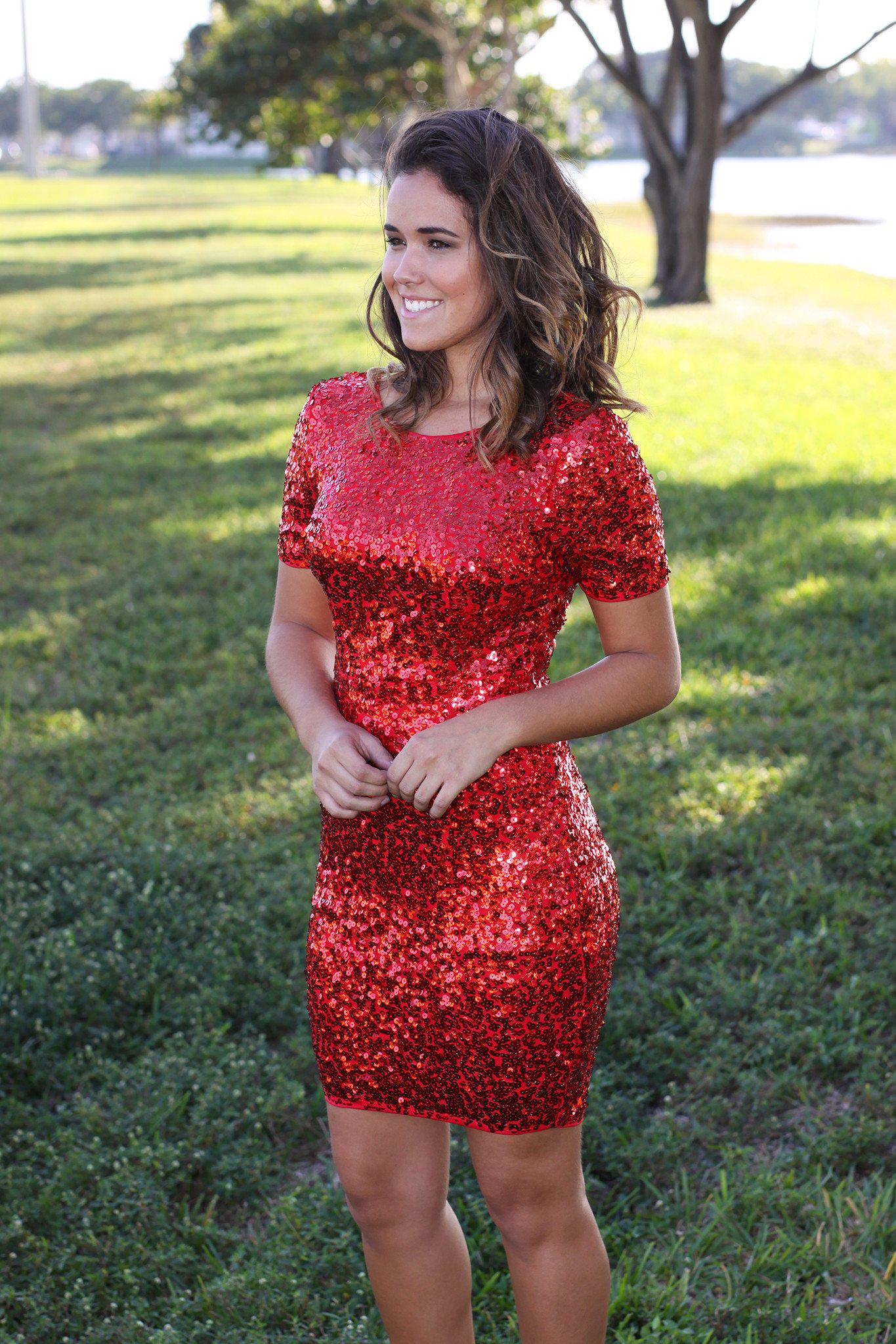 red sparkly tight dress