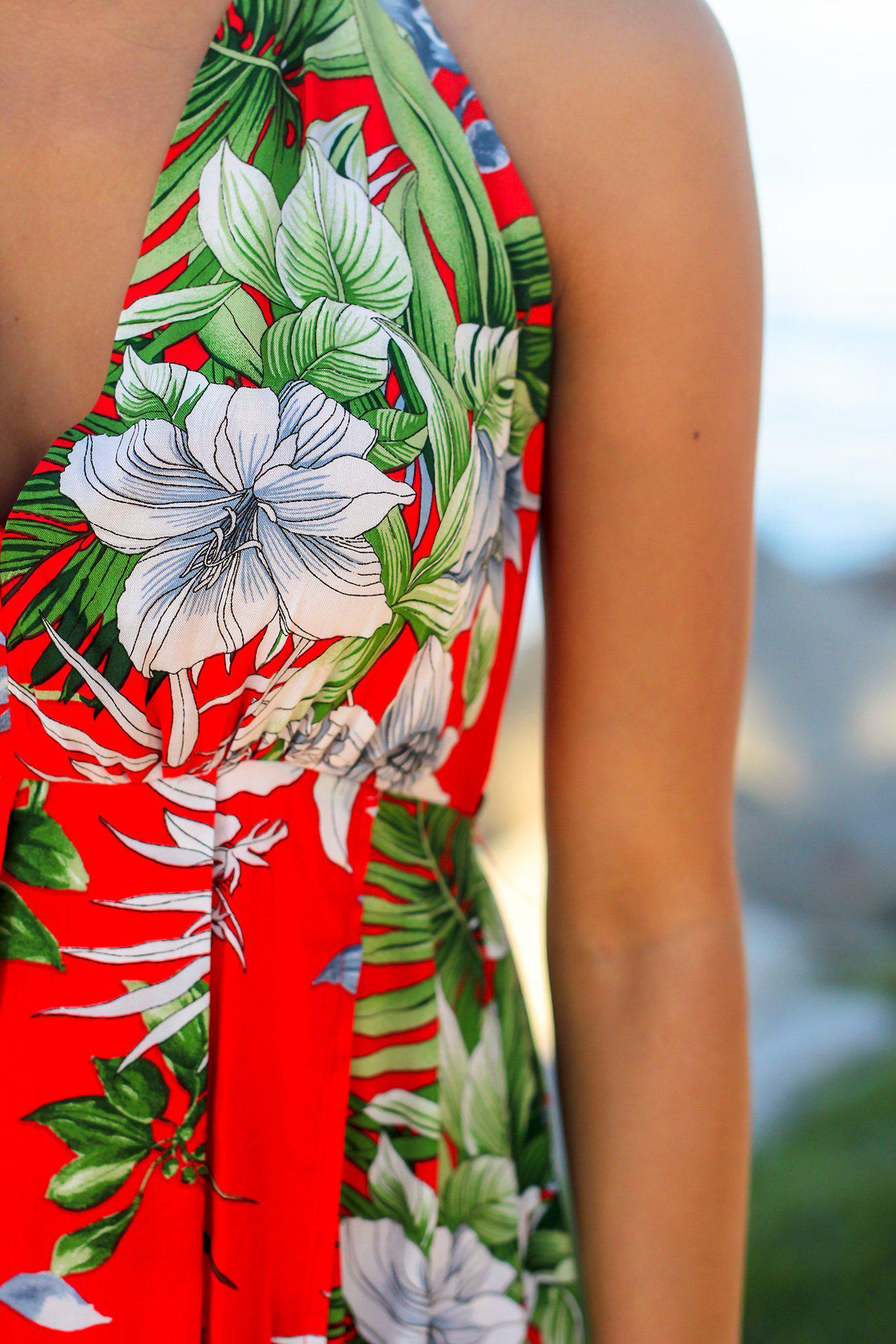 tropical halter maxi dress