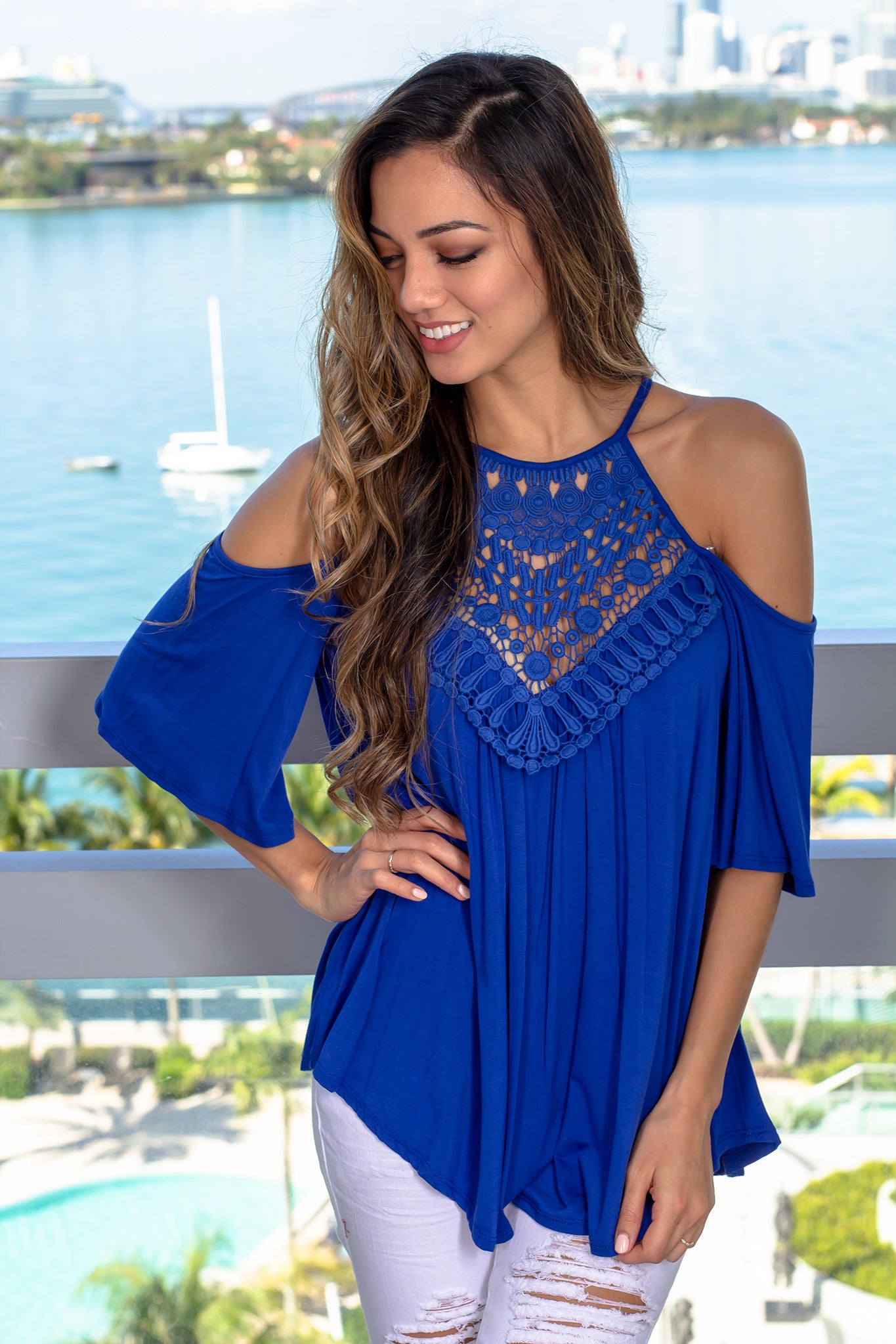 Royal Blue Cold Shoulder Top | Cute Tops – Saved by the Dress