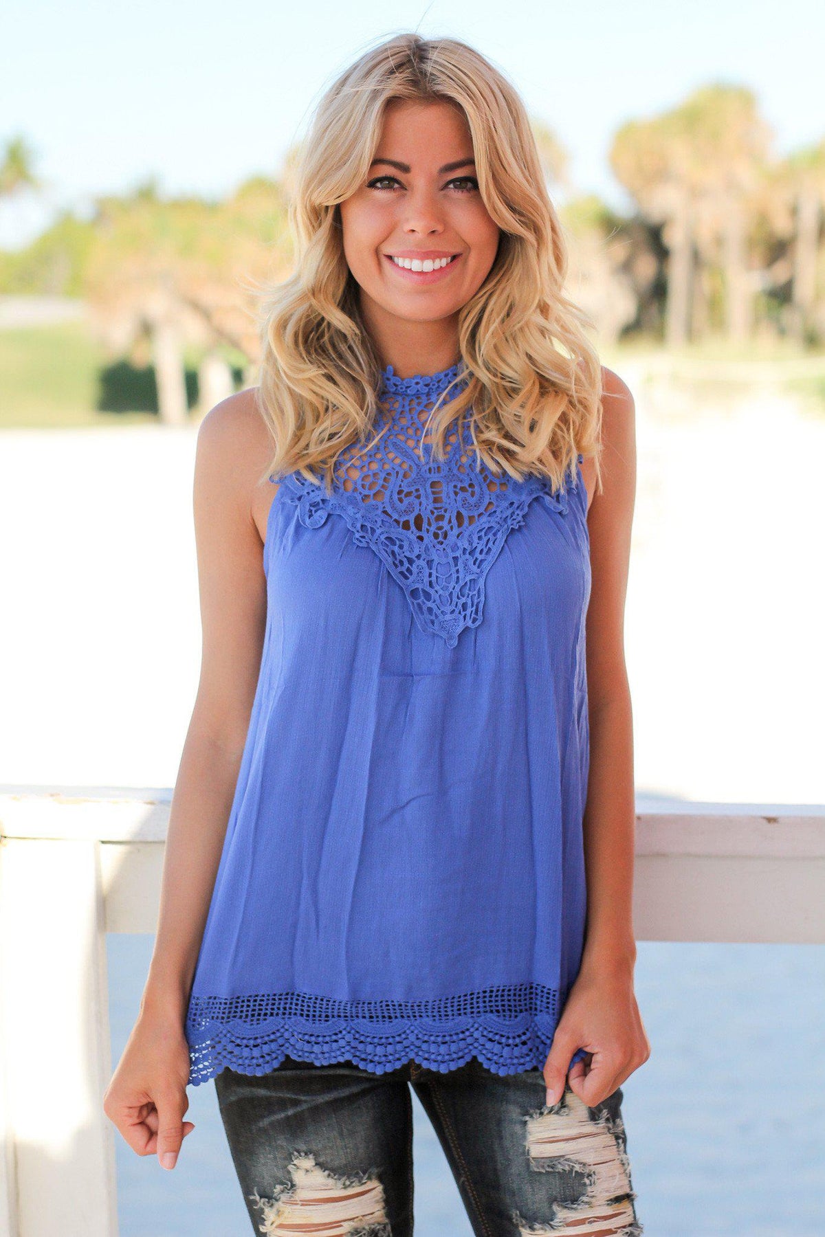 Royal Blue Crochet Top | Cute Tops – Saved by the Dress
