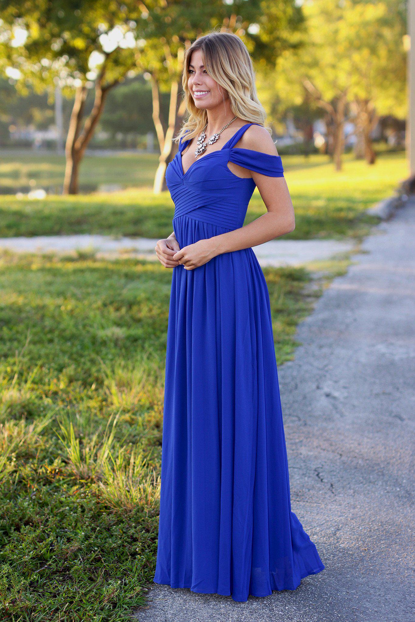 Royal Blue Off Shoulder Maxi Dress | Royal Blue Maxi Dress | Long Dress