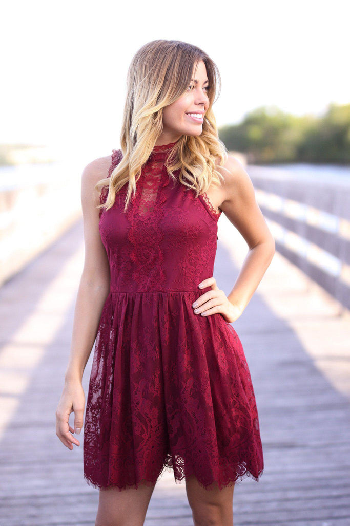 Wine Sleeveless Short Dress with Buttons | Wine Dress | Cocktail ...