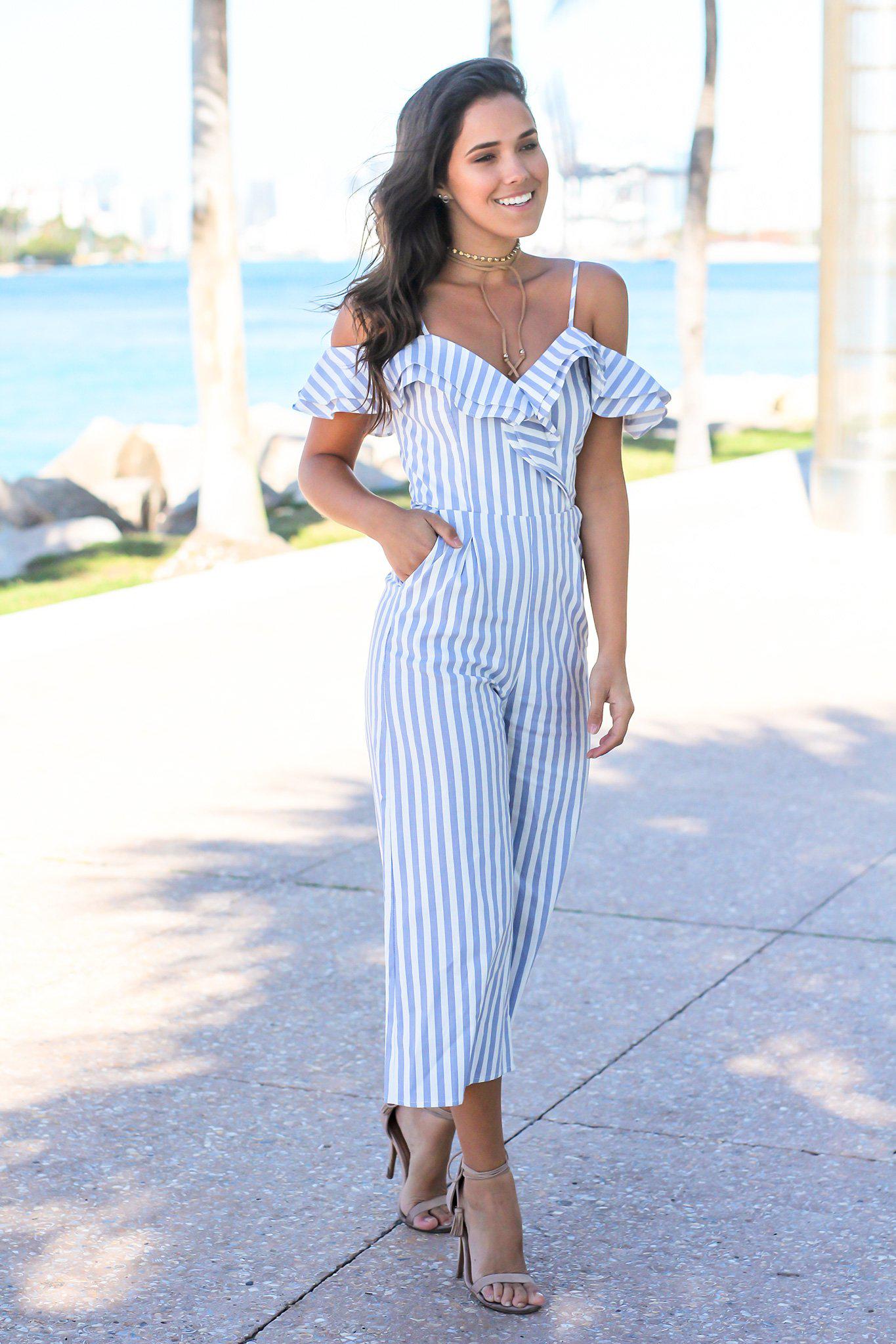 ruffle sleeve denim jumpsuit